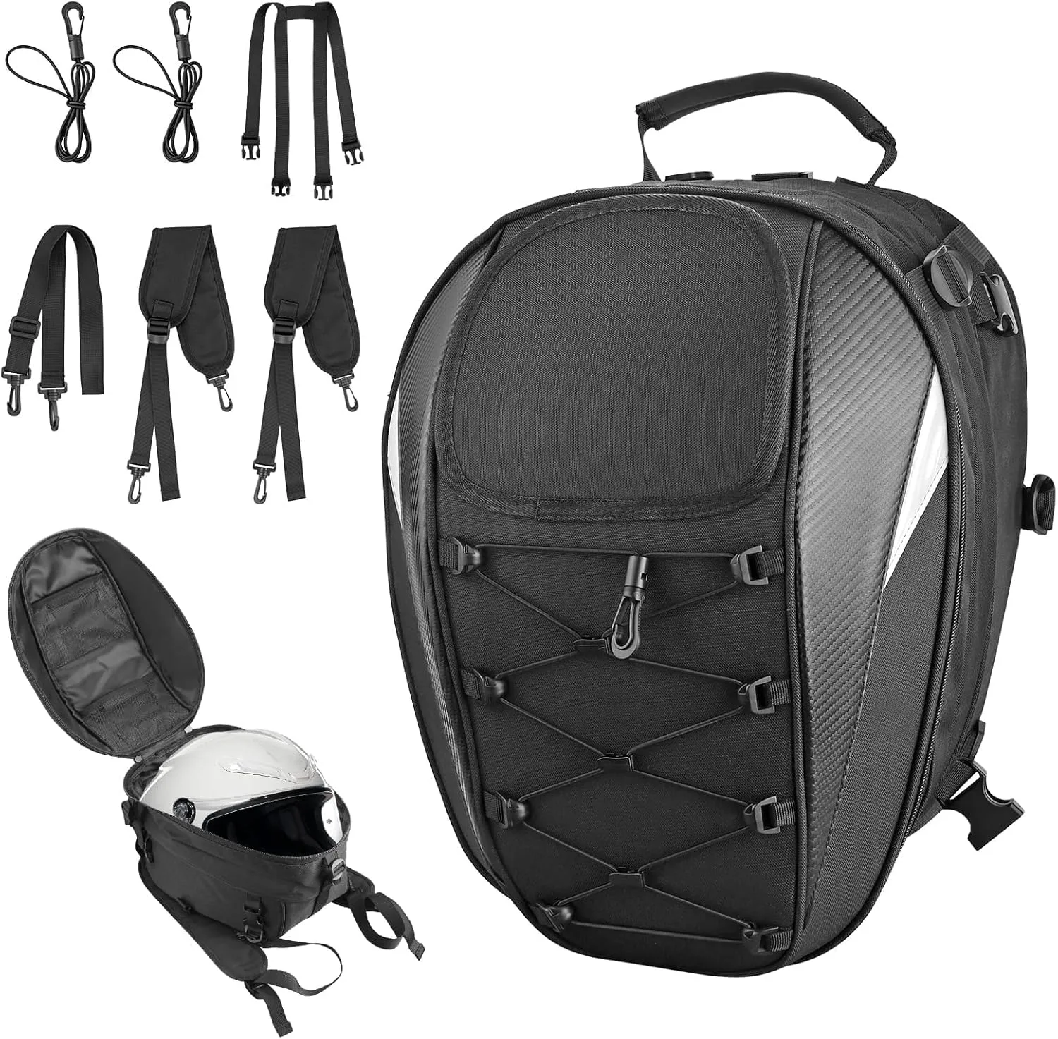 Justech Motorcycle Backpack, Waterproof Helmet Bag, 38L Large Capacity Luggage Tail Bag, 900D Fabric Rack Rucksack for Motorbike Cycling