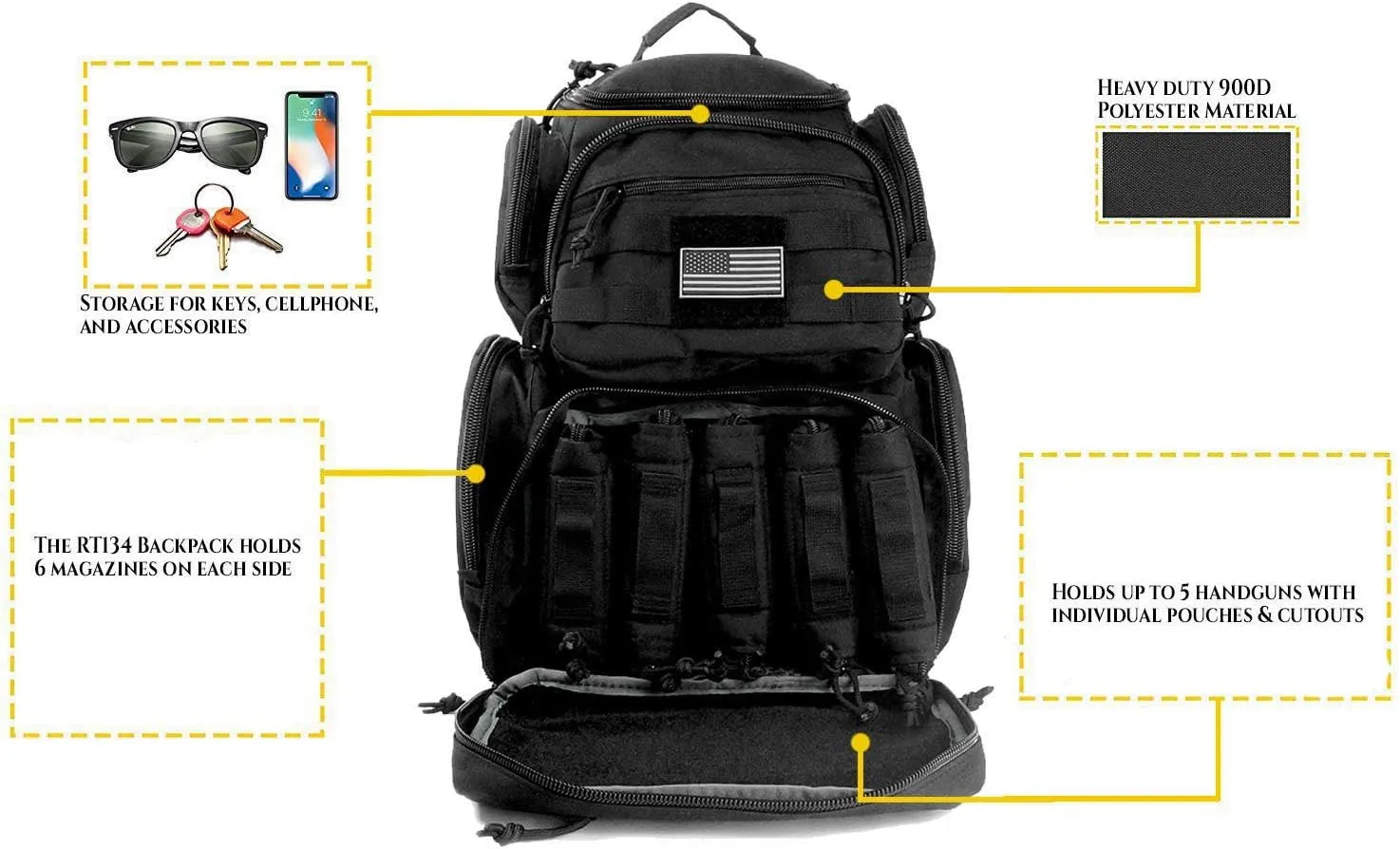 K-Cliffs Tactical Lockable Range Backpack with Free USA Patch