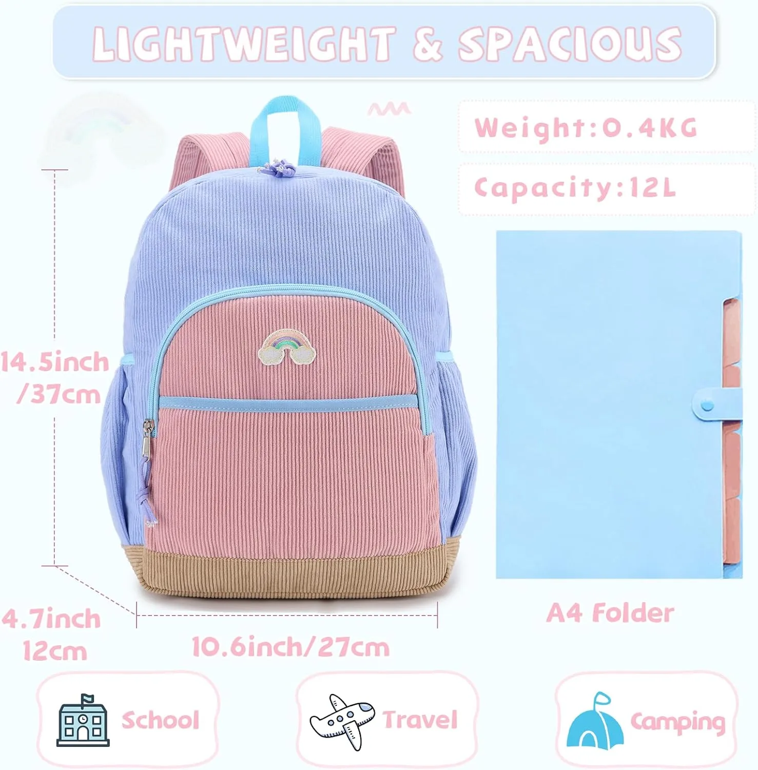 Kasqo Kids Backpack, Cute Toddler Backpack For Girls Kindergarten School Bag Primary Children's Bookbag Rucksack With Chest Buckle Blue Pink