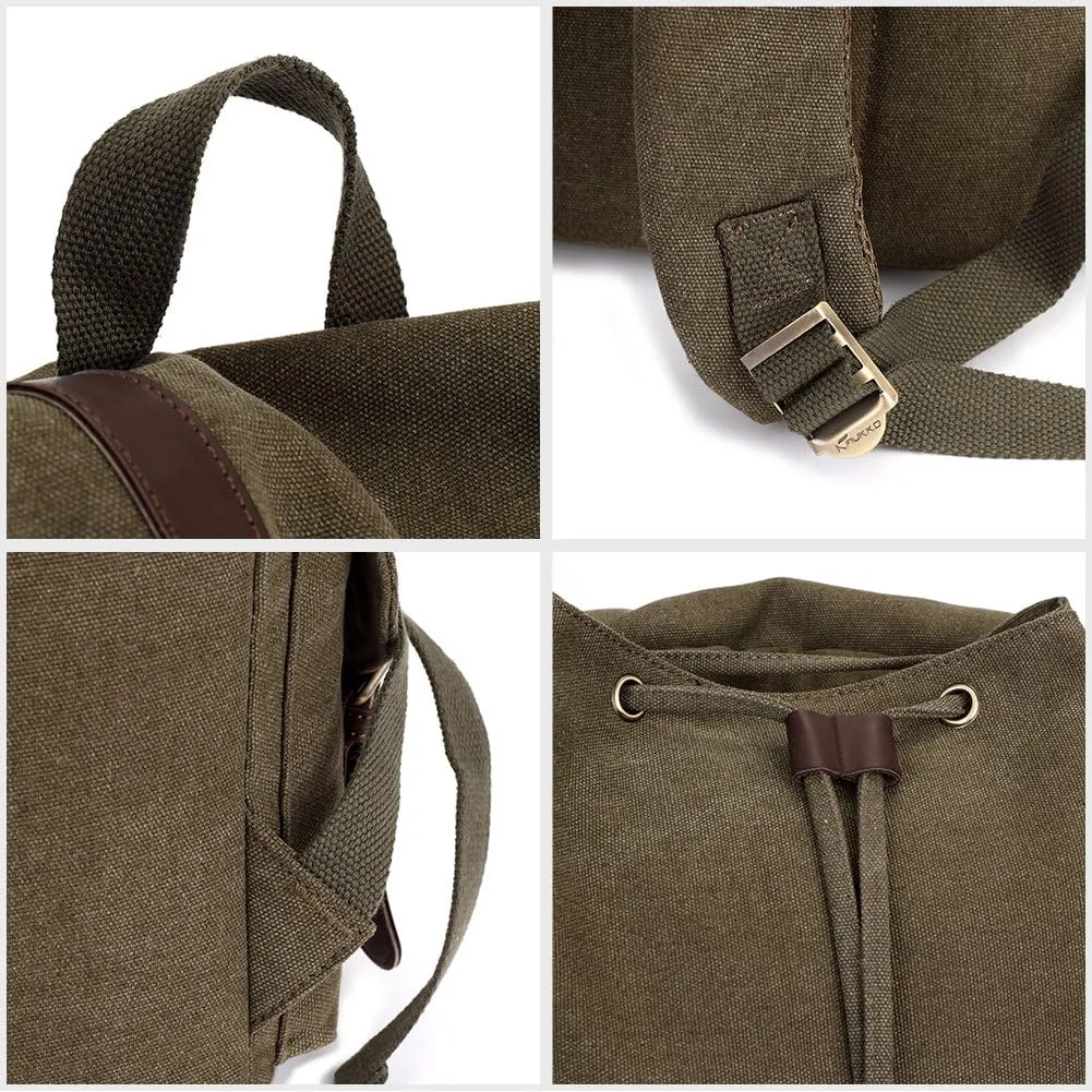KAUKKO Vintage Canvas Backpack Outdoor Travel Hiking Rucksack bags(K1016-ARMY GREEN)