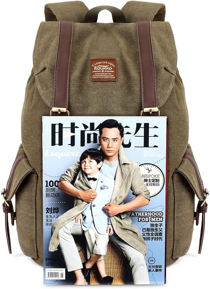 KAUKKO Vintage Canvas Backpack Outdoor Travel Hiking Rucksack bags(K1016-ARMY GREEN)