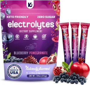 Keppi Blueberry Pomegranate Electrolytes Powder Packets – 30 Sugar Free Hydration Packets, Keto-Friendly Hydration Packet Perfect for Travel, Gym, and Everyday Refreshment