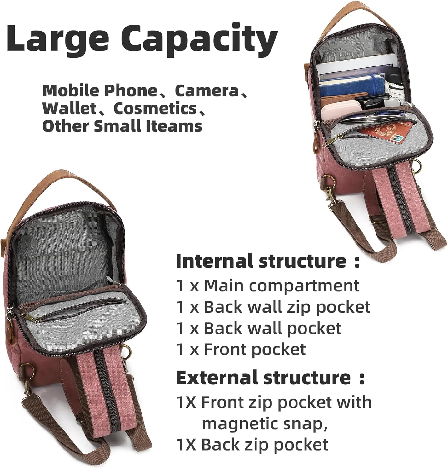KL928 Canvas Sling Bag Crossbody Backpack Sling Backpack Shoulder Bag Casual Daypacks for Men Women