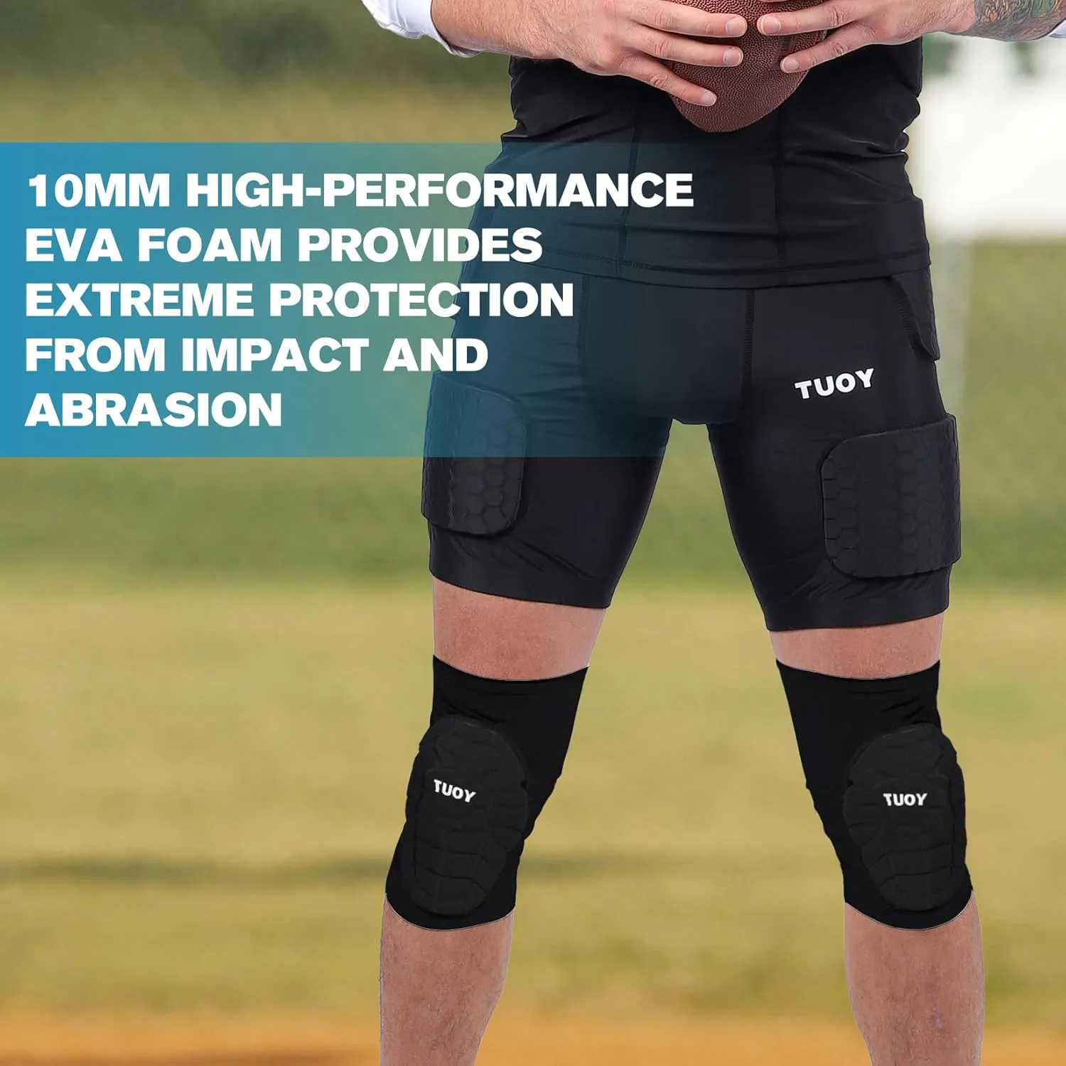 Knee Pads Football Compression Padded Leg Sleeve Knee Protection Pads For Basketball Baseball Volleyball Cycling Wrestling - Adult & Youth Size (Black 1 Pair)