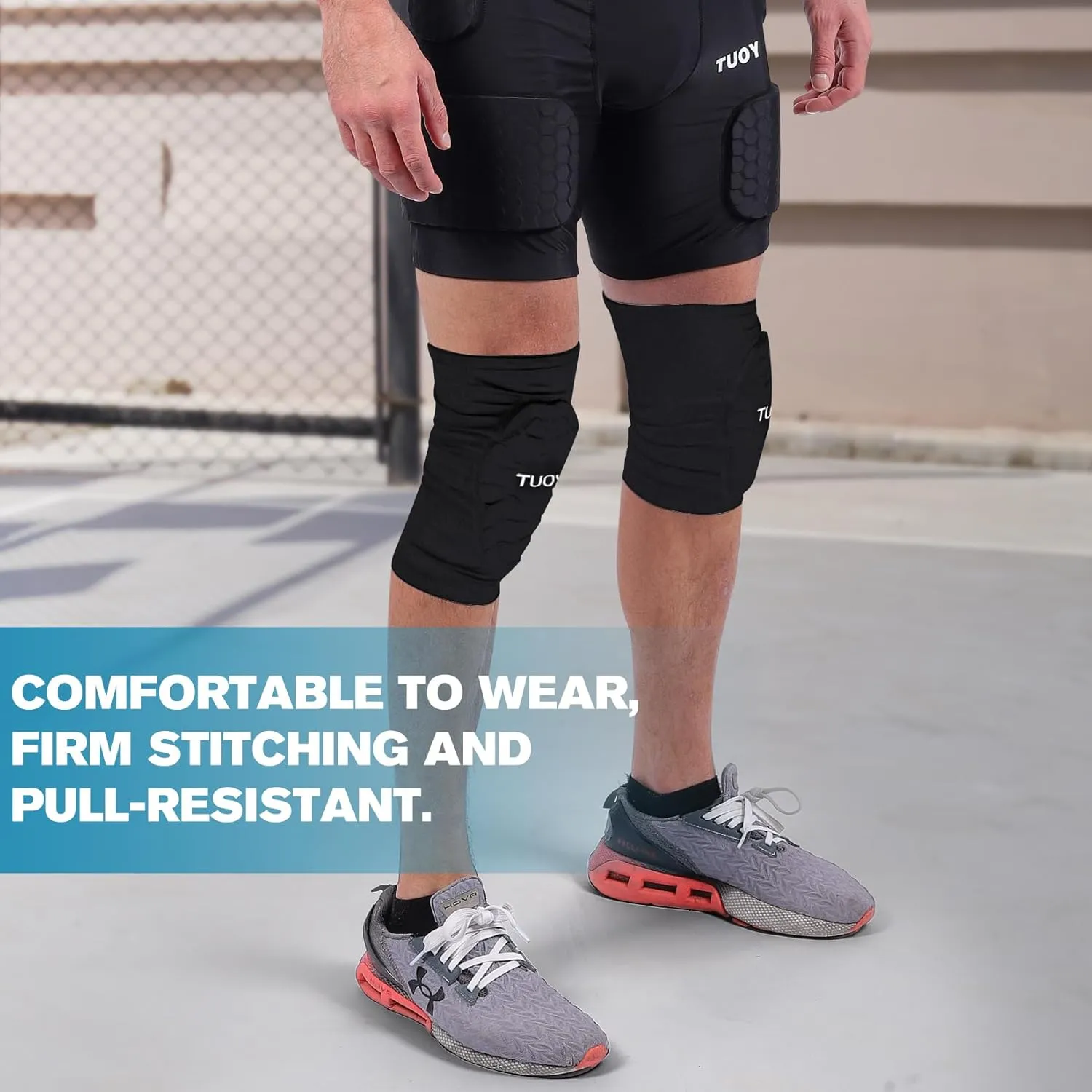 Knee Pads Football Compression Padded Leg Sleeve Knee Protection Pads For Basketball Baseball Volleyball Cycling Wrestling - Adult & Youth Size (Black 1 Pair)