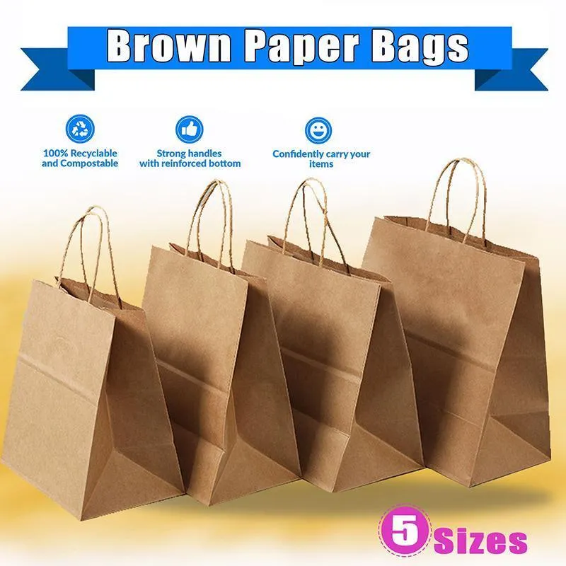 Kraft Carry Craft Paper Bags 50PCS 5Sizes Brown