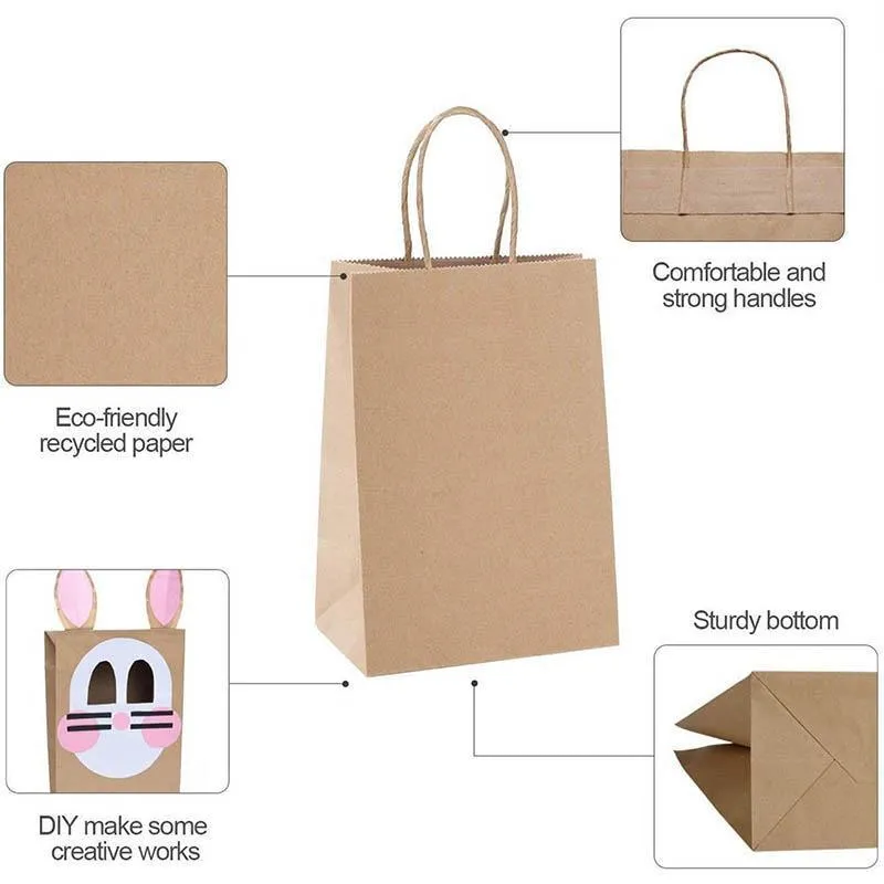 Kraft Carry Craft Paper Bags 50PCS 5Sizes Brown