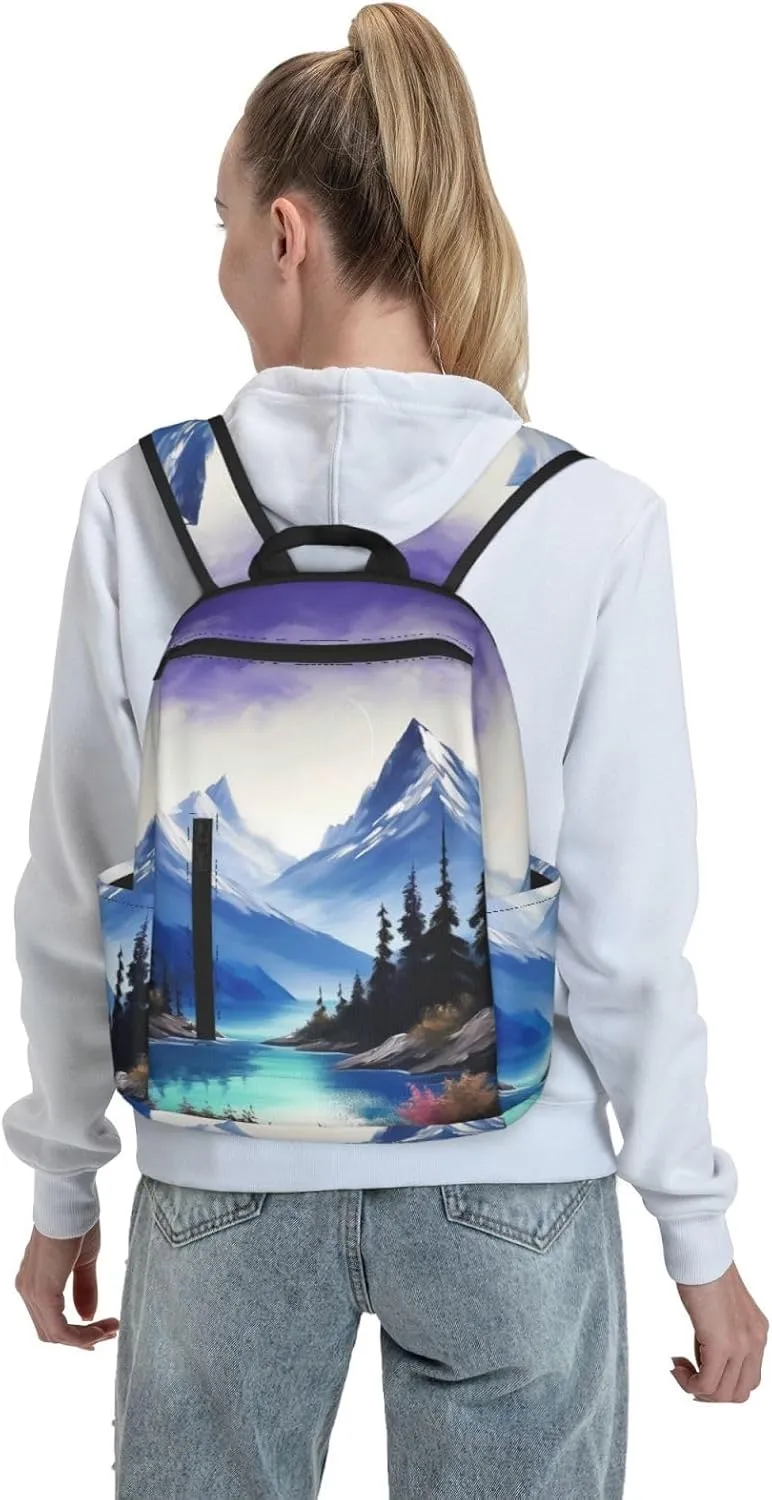 Laptop Backpack 14.7 Inch with Compartment Mountains Painting Laptop Bag Lightweight Casual Daypack for Travel