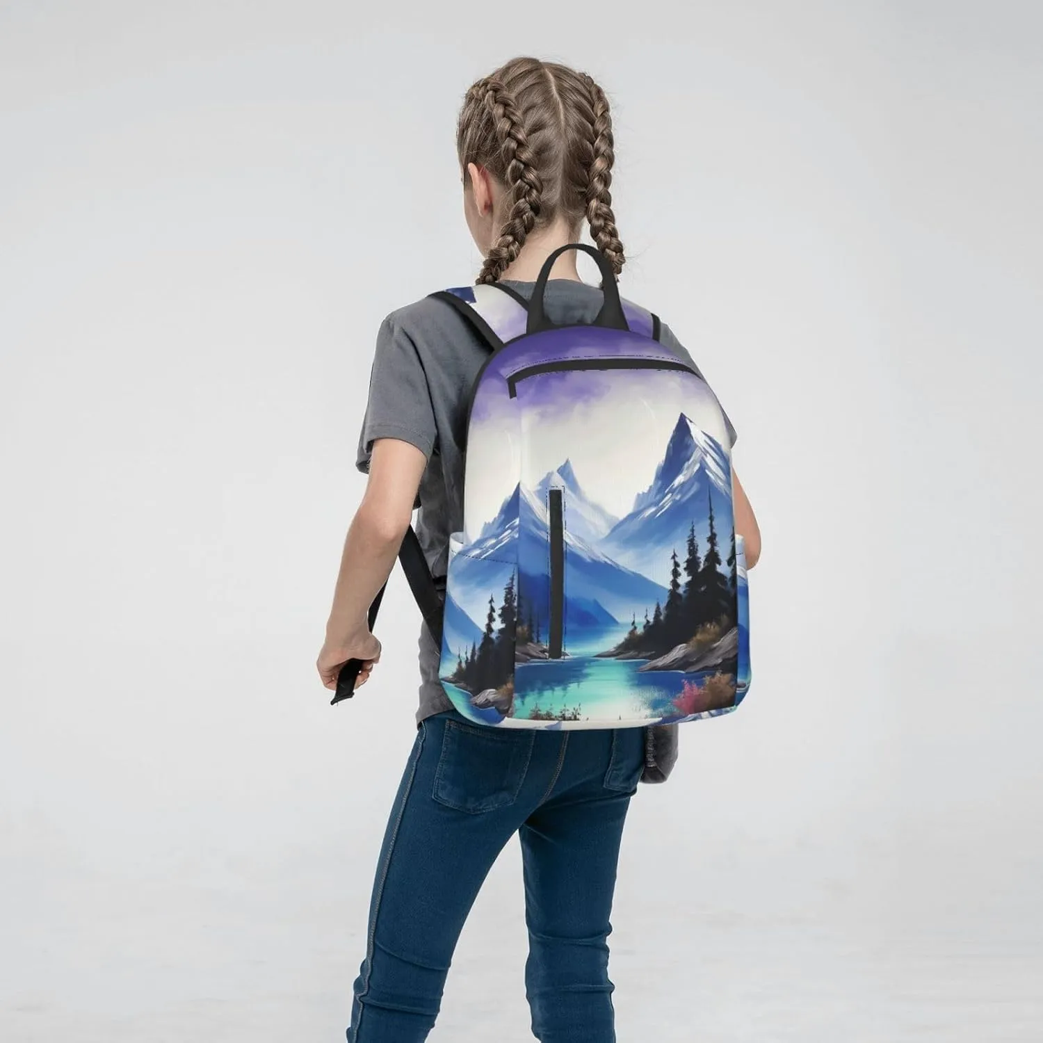 Laptop Backpack 14.7 Inch with Compartment Mountains Painting Laptop Bag Lightweight Casual Daypack for Travel