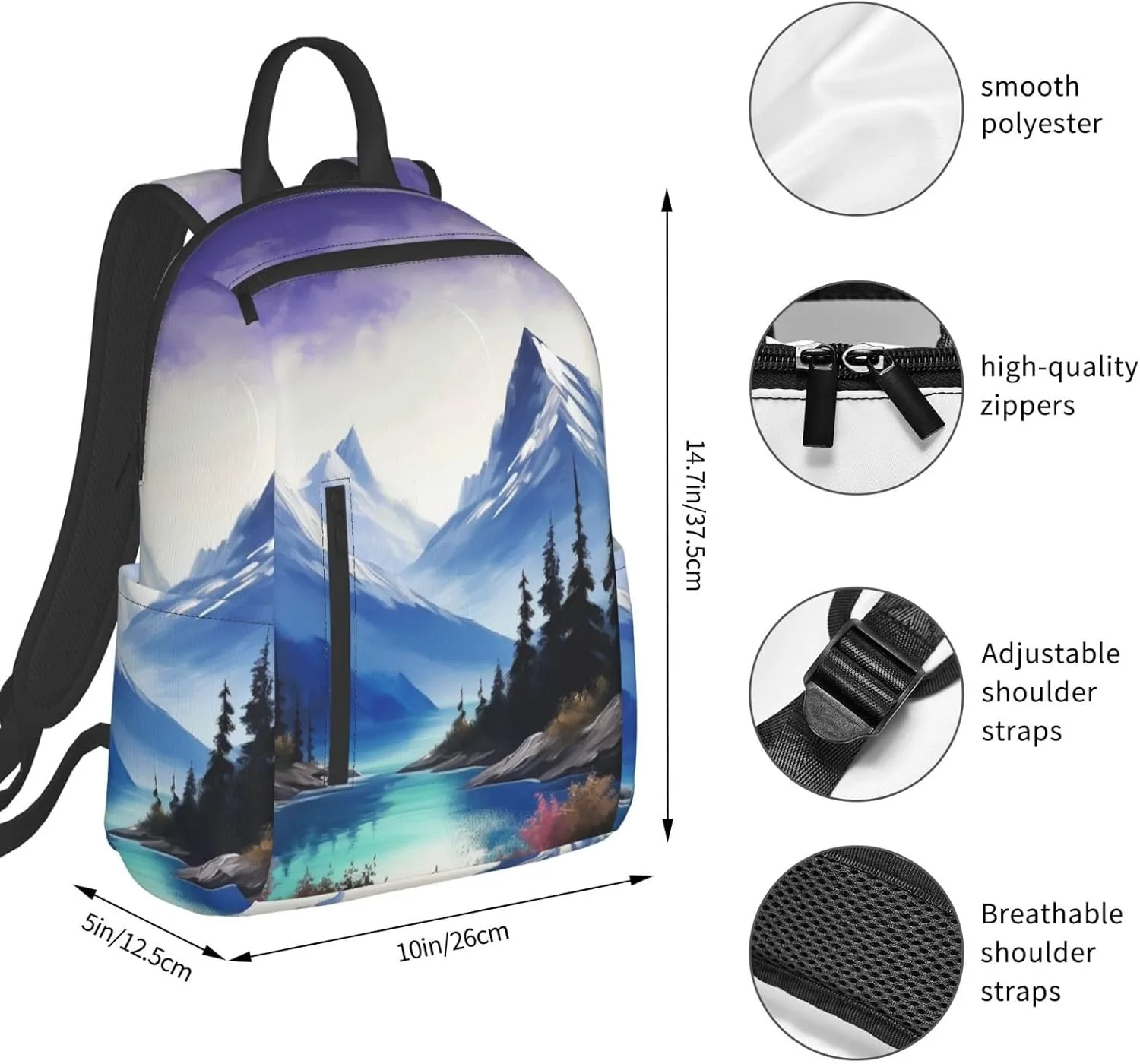 Laptop Backpack 14.7 Inch with Compartment Mountains Painting Laptop Bag Lightweight Casual Daypack for Travel