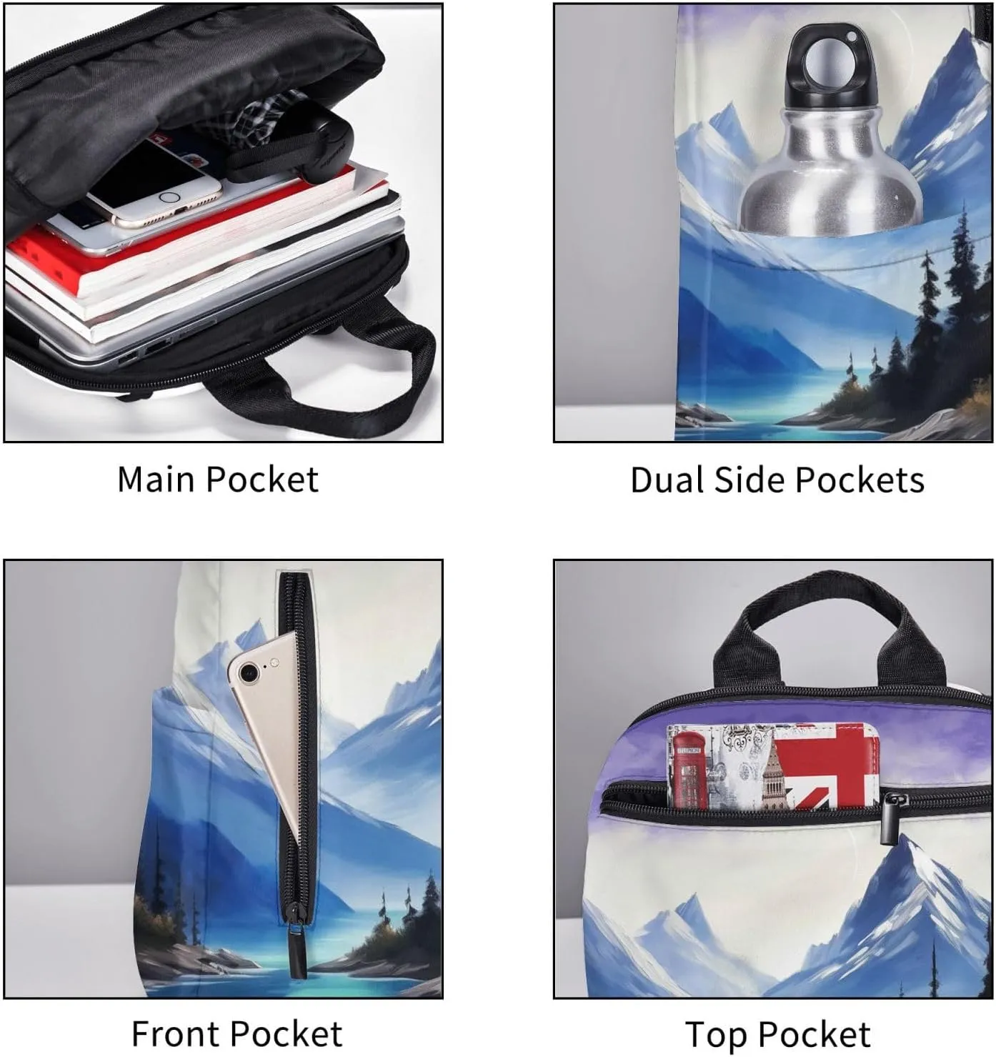 Laptop Backpack 14.7 Inch with Compartment Mountains Painting Laptop Bag Lightweight Casual Daypack for Travel