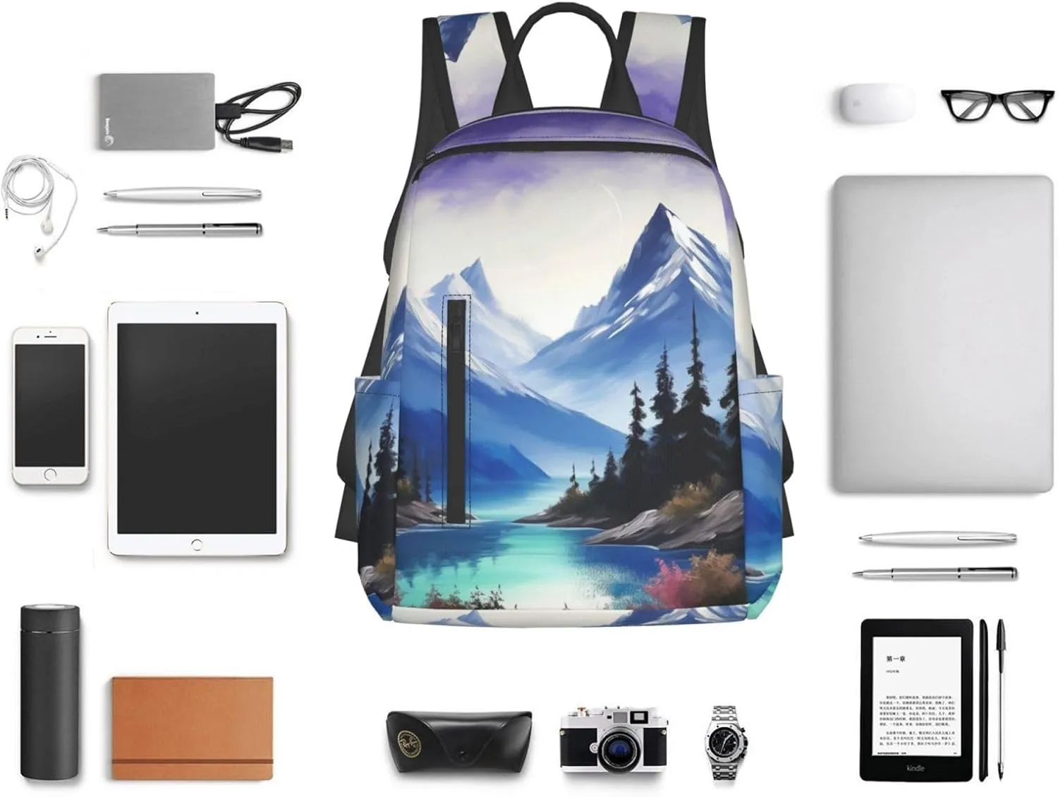 Laptop Backpack 14.7 Inch with Compartment Mountains Painting Laptop Bag Lightweight Casual Daypack for Travel