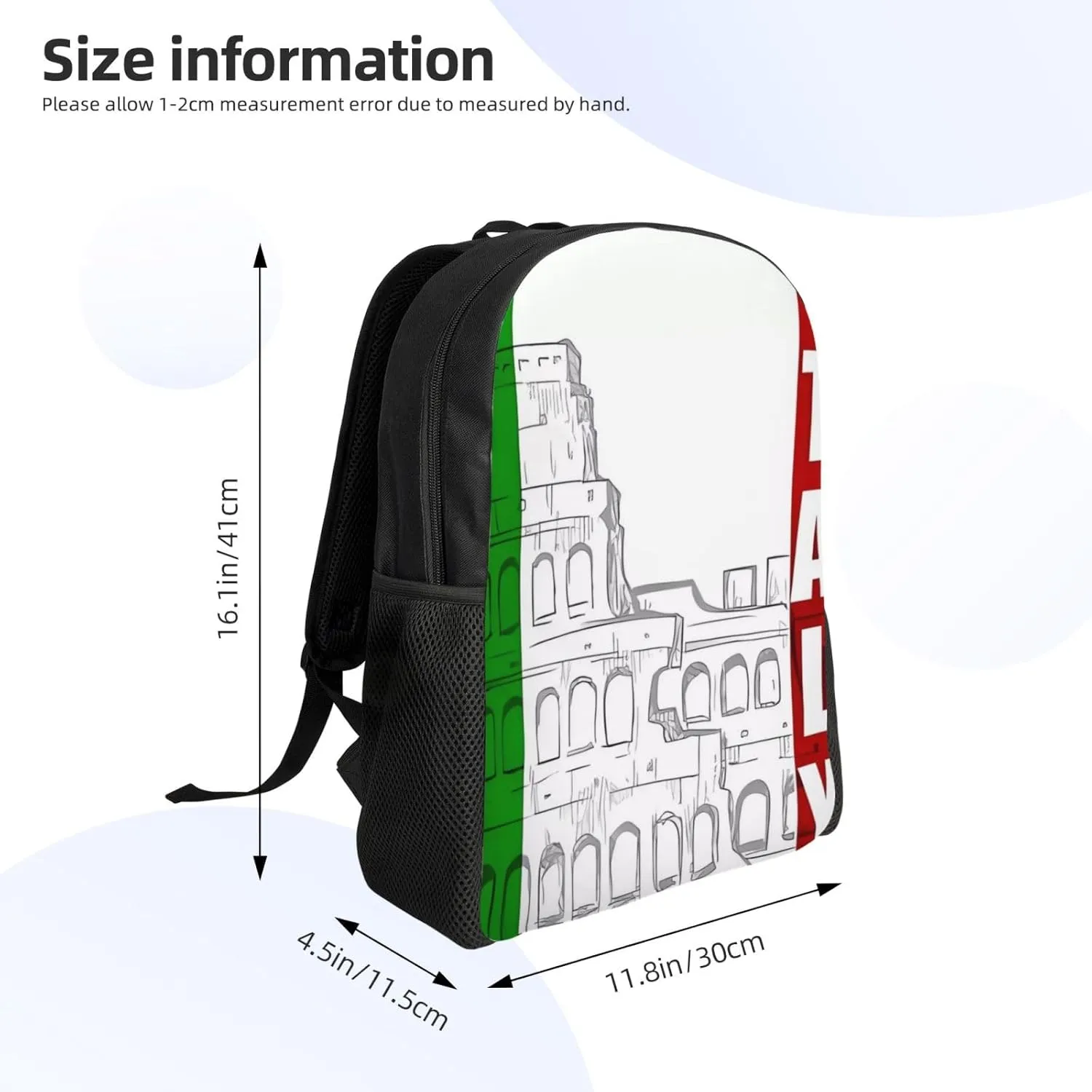 Laptop Backpack 16.1 Inch with Compartment Roman Italian Flag Laptop Bag Lightweight Casual Daypack for Travel