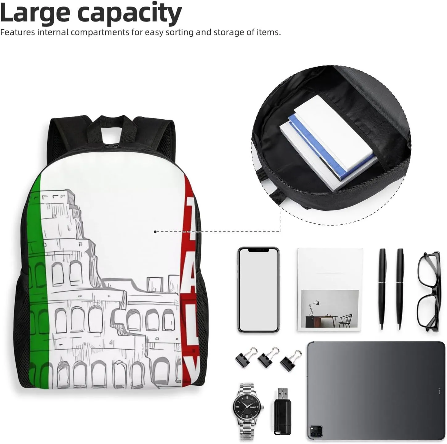 Laptop Backpack 16.1 Inch with Compartment Roman Italian Flag Laptop Bag Lightweight Casual Daypack for Travel