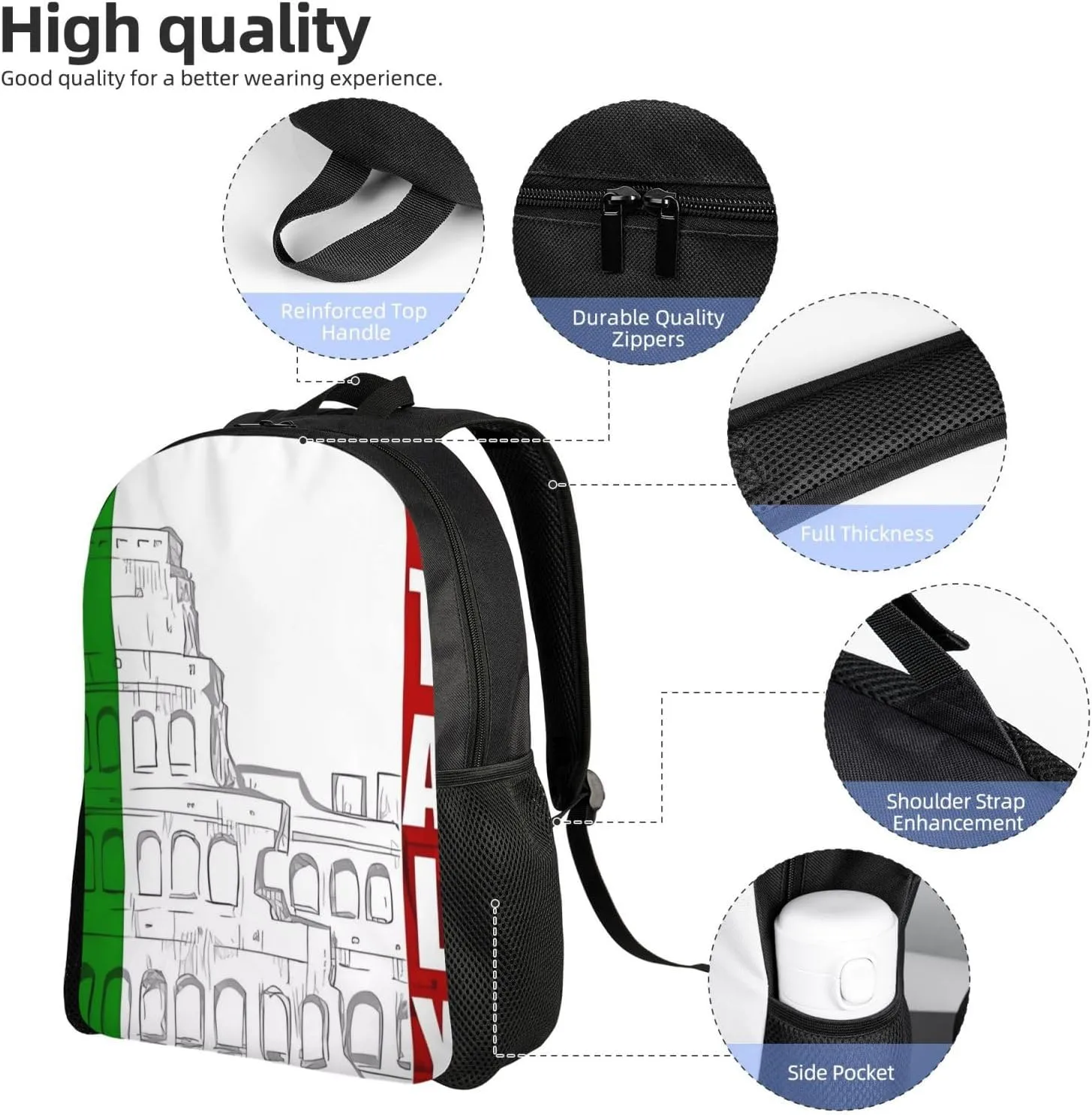 Laptop Backpack 16.1 Inch with Compartment Roman Italian Flag Laptop Bag Lightweight Casual Daypack for Travel