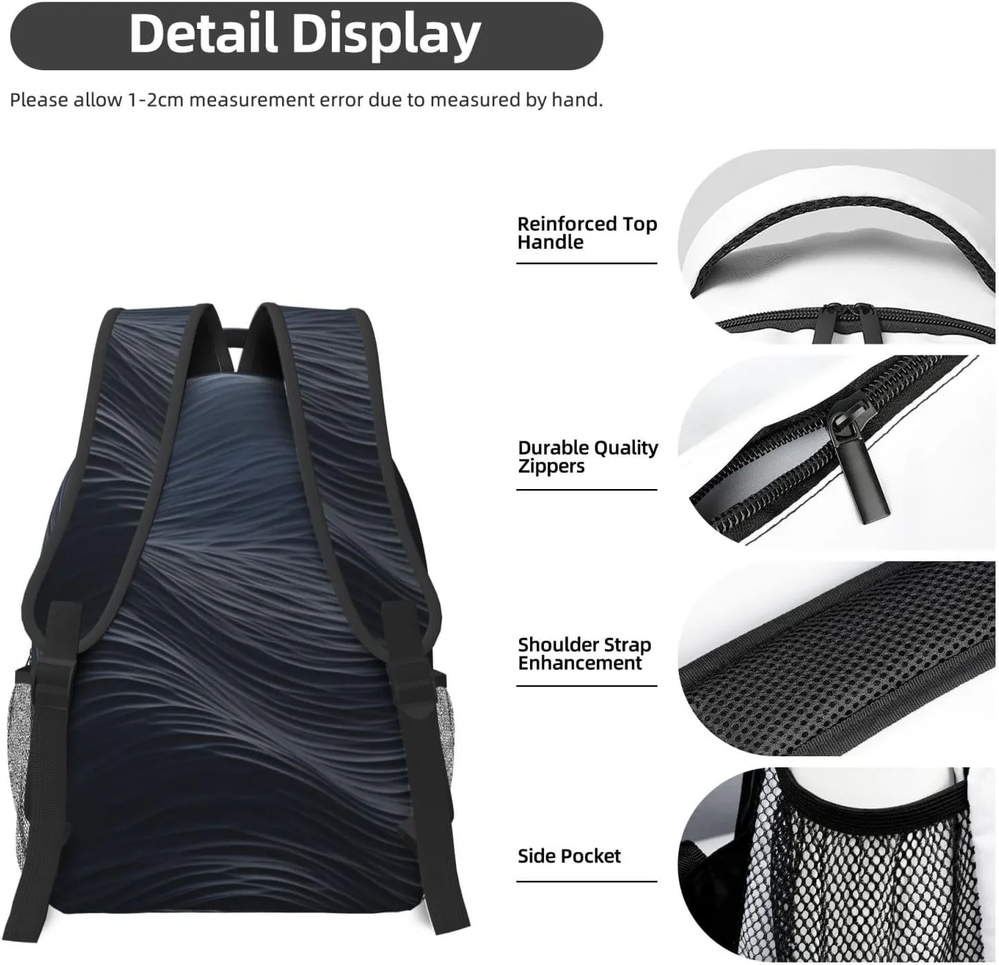 Laptop Backpack for Men Women Lightweight Travel Backpack Deep black waves Daypack Laptop Bag for Travel