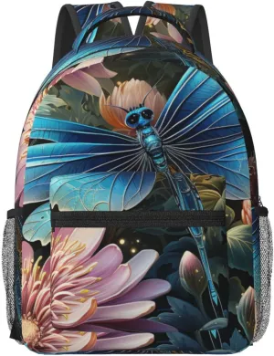 Laptop Backpack for Men Women Lightweight Travel Backpack Water lily and dragonfly Daypack Laptop Bag for Travel