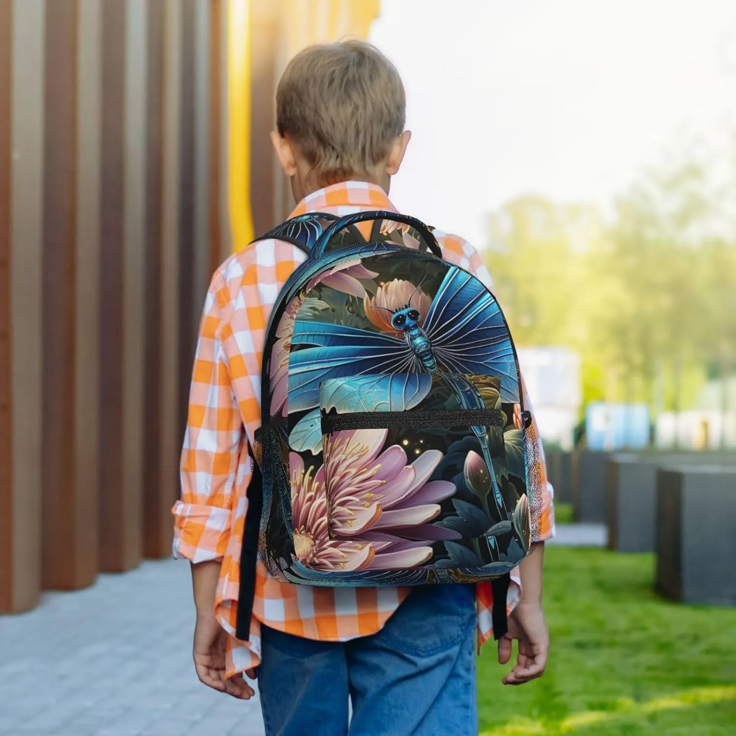 Laptop Backpack for Men Women Lightweight Travel Backpack Water lily and dragonfly Daypack Laptop Bag for Travel