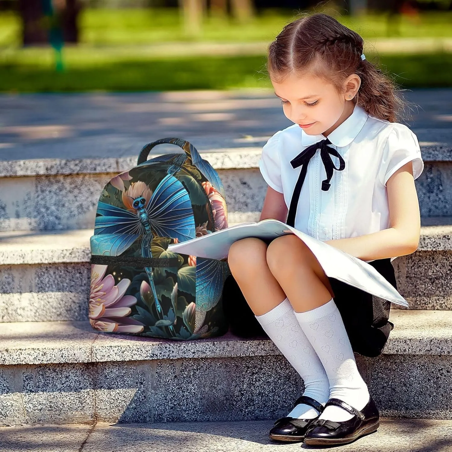 Laptop Backpack for Men Women Lightweight Travel Backpack Water lily and dragonfly Daypack Laptop Bag for Travel