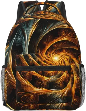 Laptop Backpack for Men Women Lightweight Travel Backpack Yellow Abstract Spiral Daypack Laptop Bag for Travel