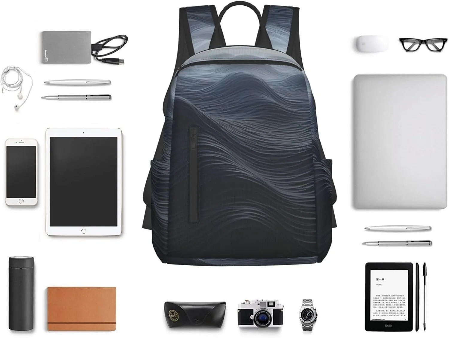 Laptop Backpack Lightweight Backpack for Men Women Daypack Deep black waves Laptop Bag Casual Backpack for Travel
