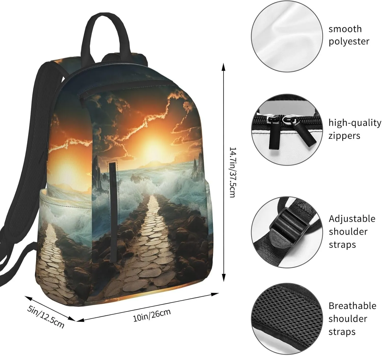 Laptop Backpack Lightweight Backpack for Men Women Daypack Divided Sea Pathway Laptop Bag Casual Backpack for Travel