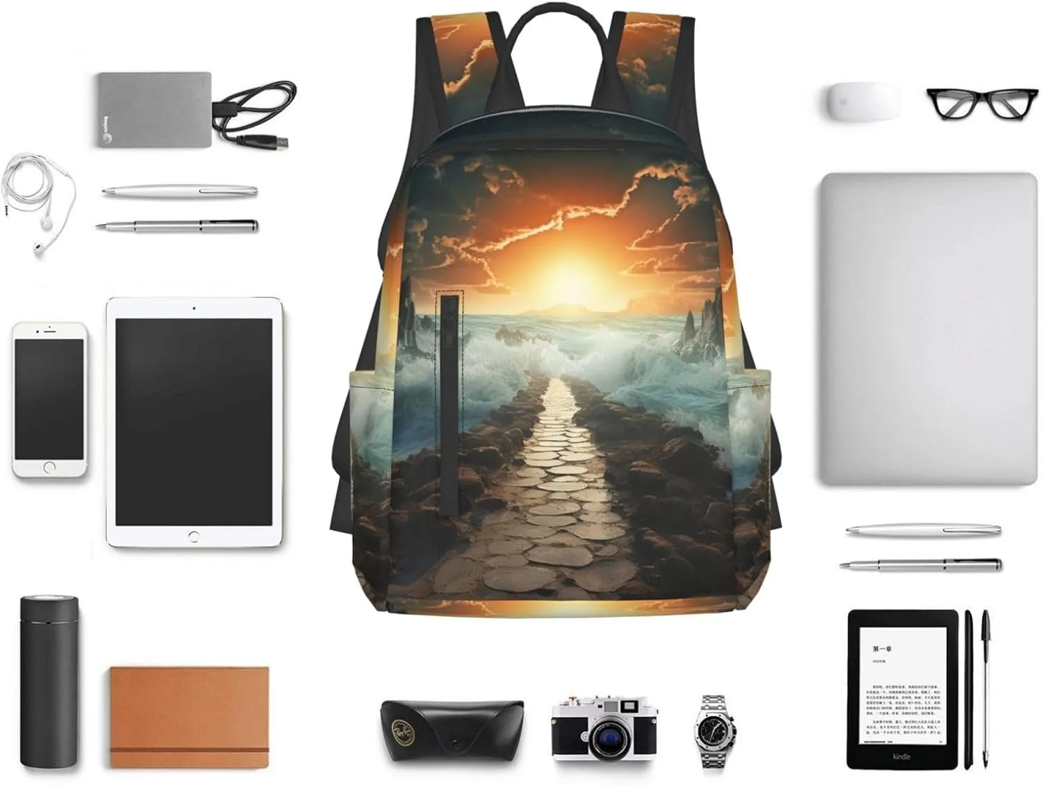 Laptop Backpack Lightweight Backpack for Men Women Daypack Divided Sea Pathway Laptop Bag Casual Backpack for Travel