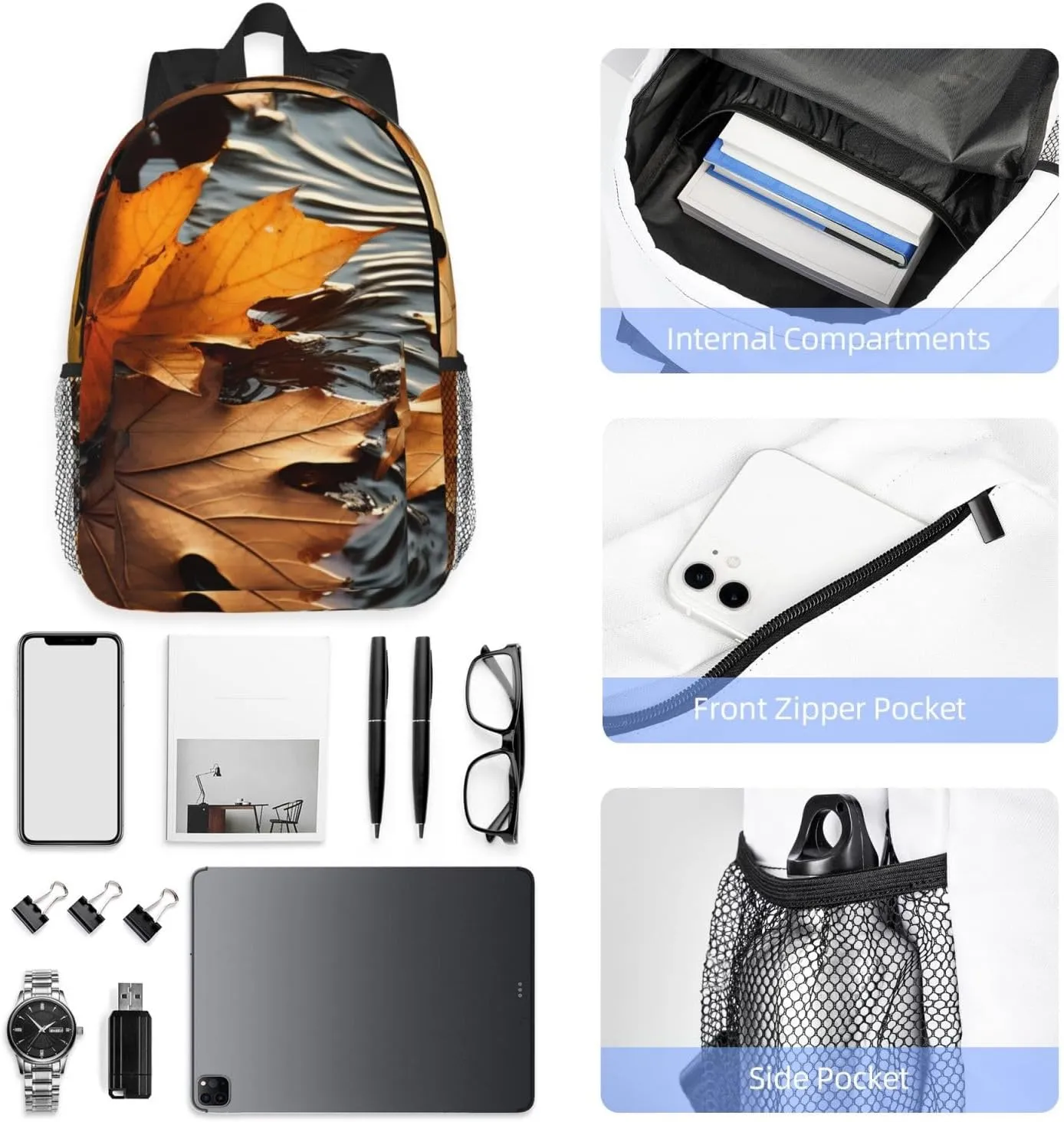 Laptop Backpack Lightweight Backpack for Men Women Daypack Fall Leaves Laptop Bag Casual Backpack for Travel