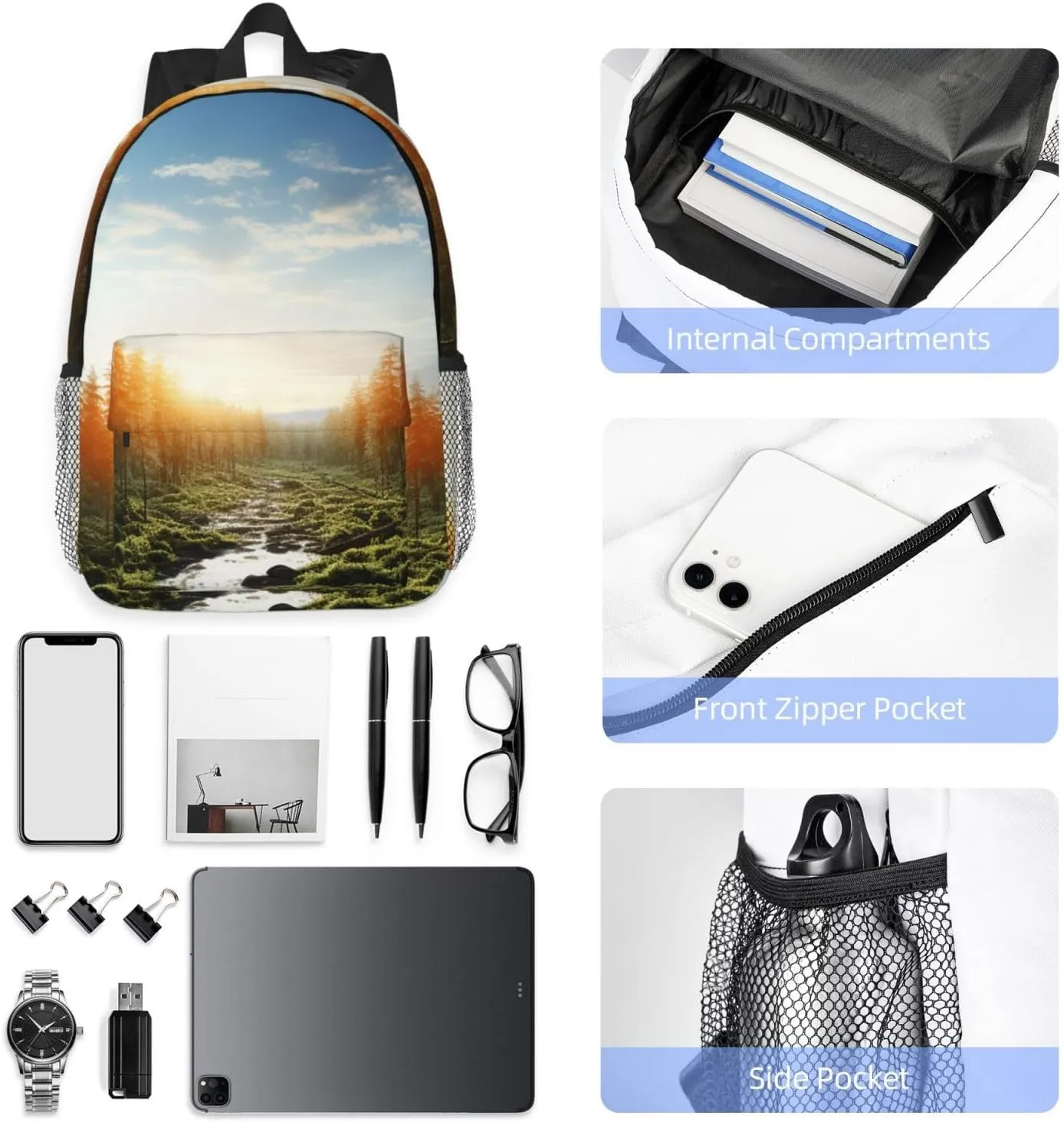 Laptop Backpack Lightweight Backpack for Men Women Daypack Forest in Sunset time Laptop Bag Casual Backpack for Travel