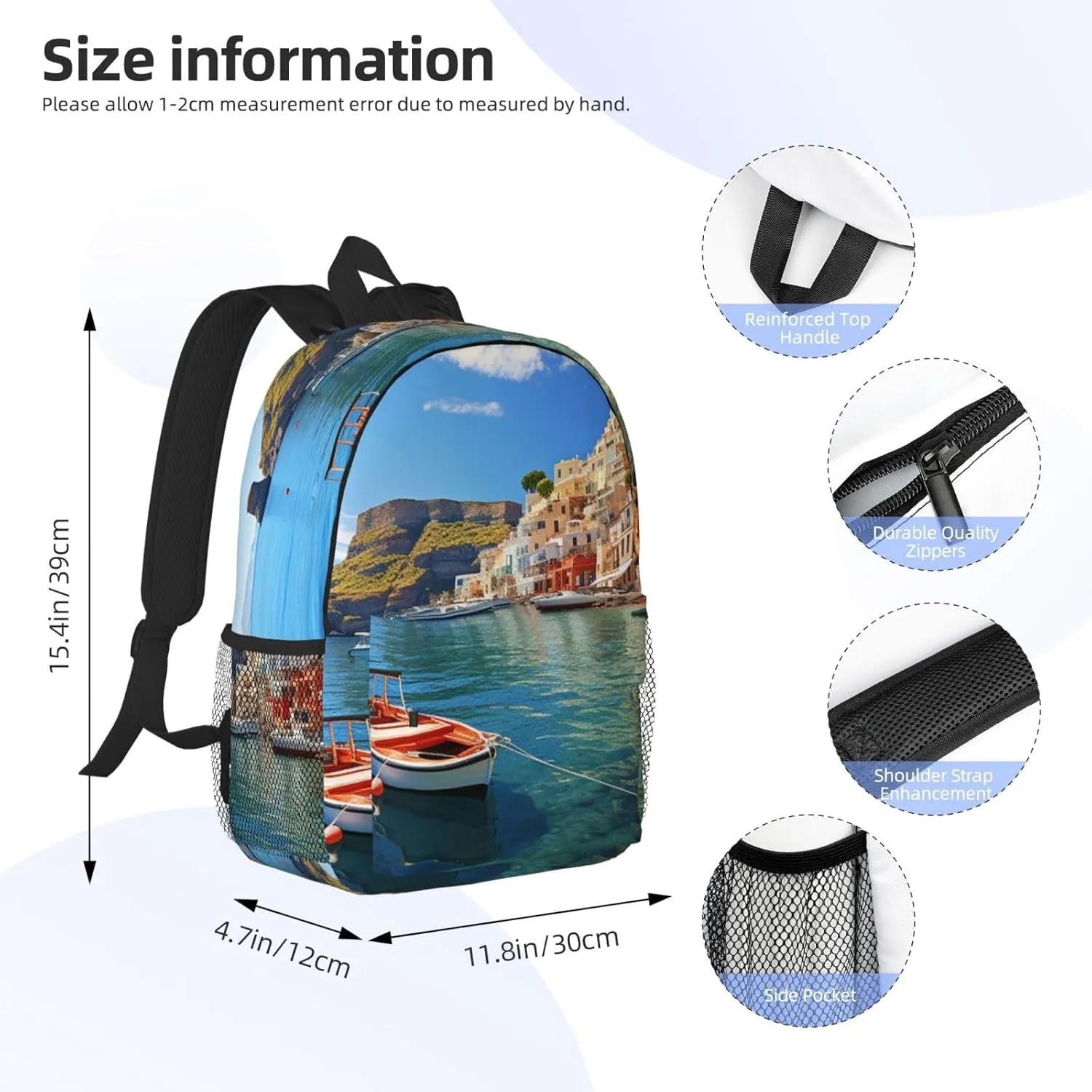 Laptop Backpack Lightweight Backpack for Men Women Daypack Seaside Town Laptop Bag Casual Backpack for Travel