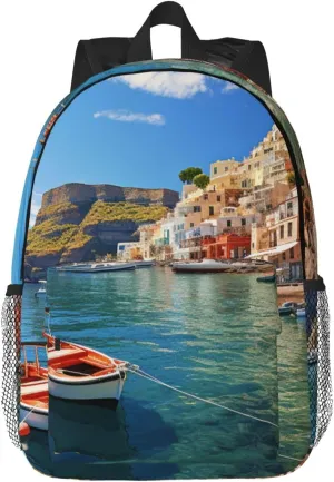 Laptop Backpack Lightweight Backpack for Men Women Daypack Seaside Town Laptop Bag Casual Backpack for Travel