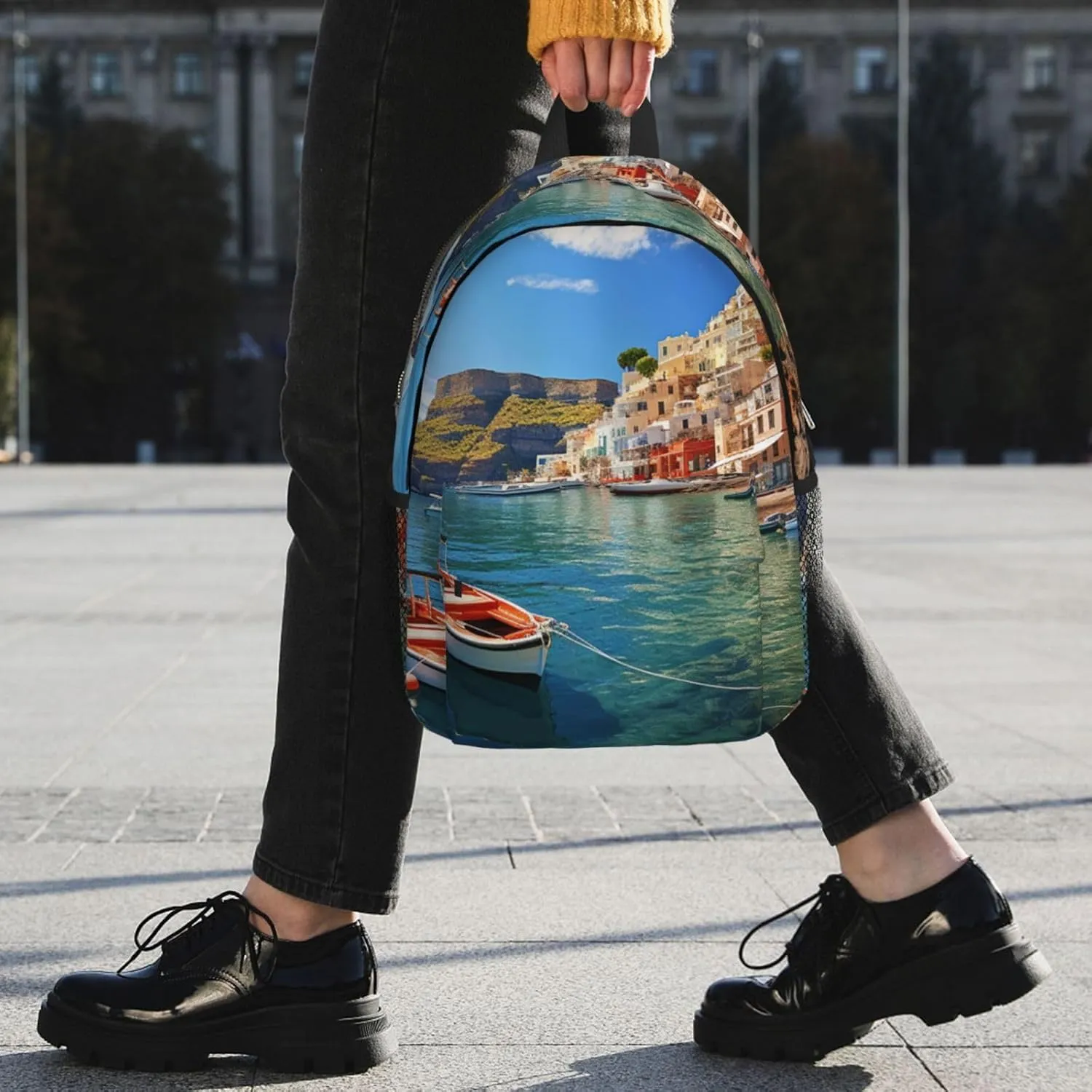 Laptop Backpack Lightweight Backpack for Men Women Daypack Seaside Town Laptop Bag Casual Backpack for Travel