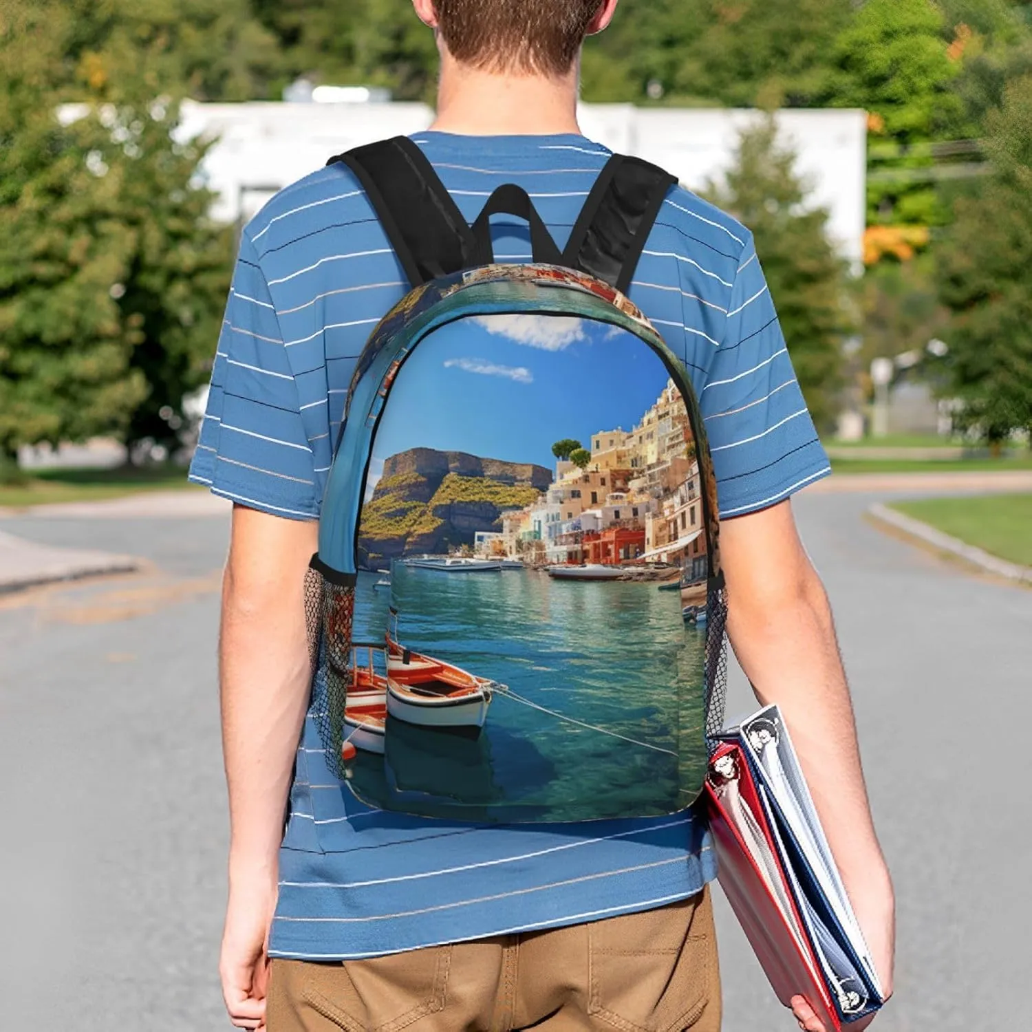 Laptop Backpack Lightweight Backpack for Men Women Daypack Seaside Town Laptop Bag Casual Backpack for Travel
