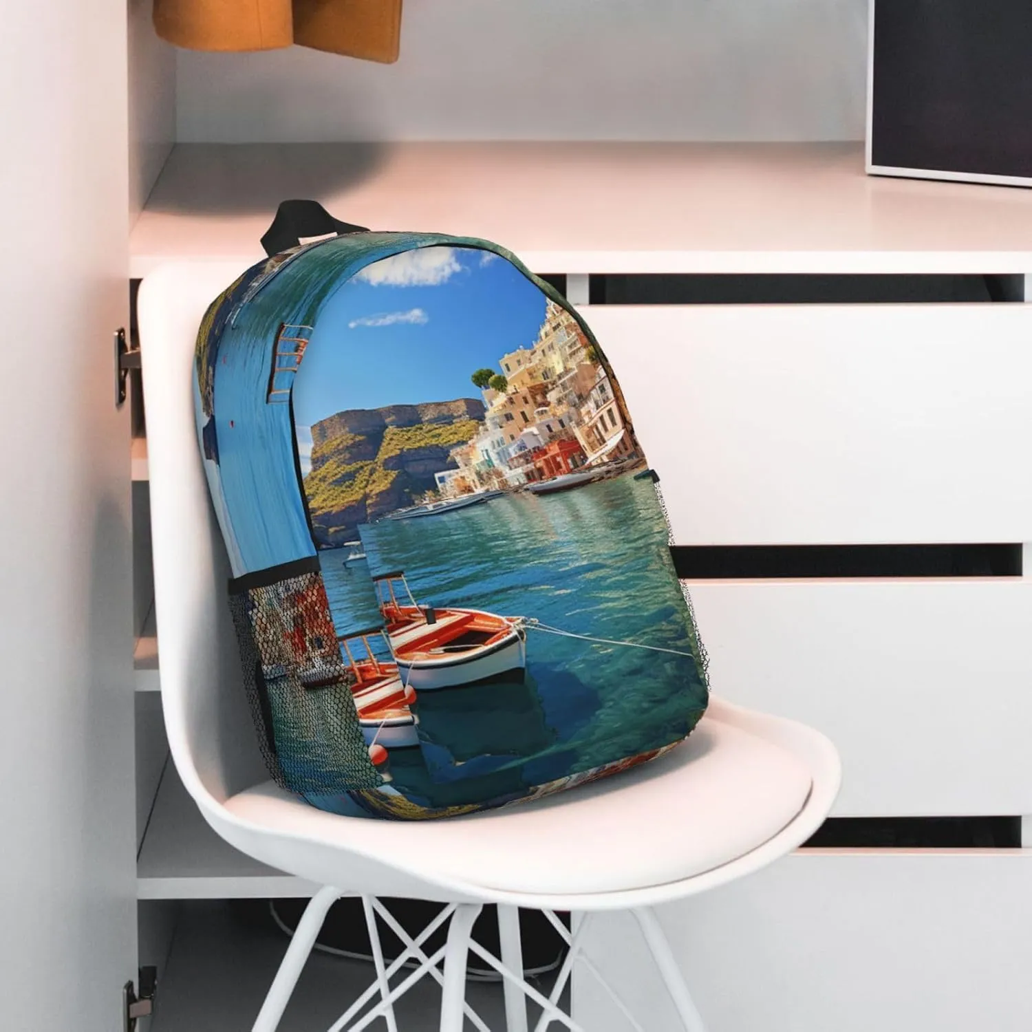 Laptop Backpack Lightweight Backpack for Men Women Daypack Seaside Town Laptop Bag Casual Backpack for Travel