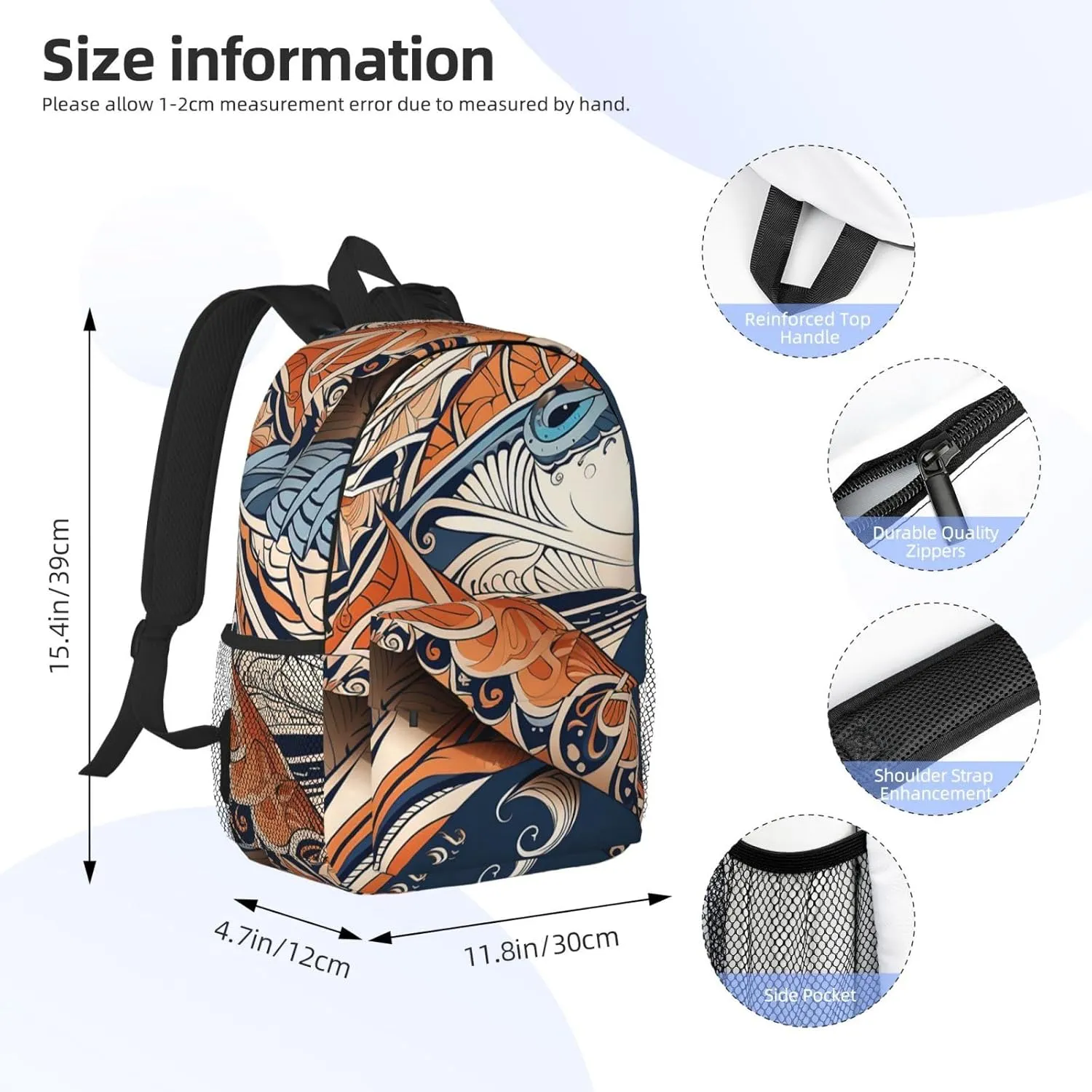 Laptop Backpack Lightweight Backpack for Men Women Daypack Shark with tribal pattern Laptop Bag Casual Backpack for Travel
