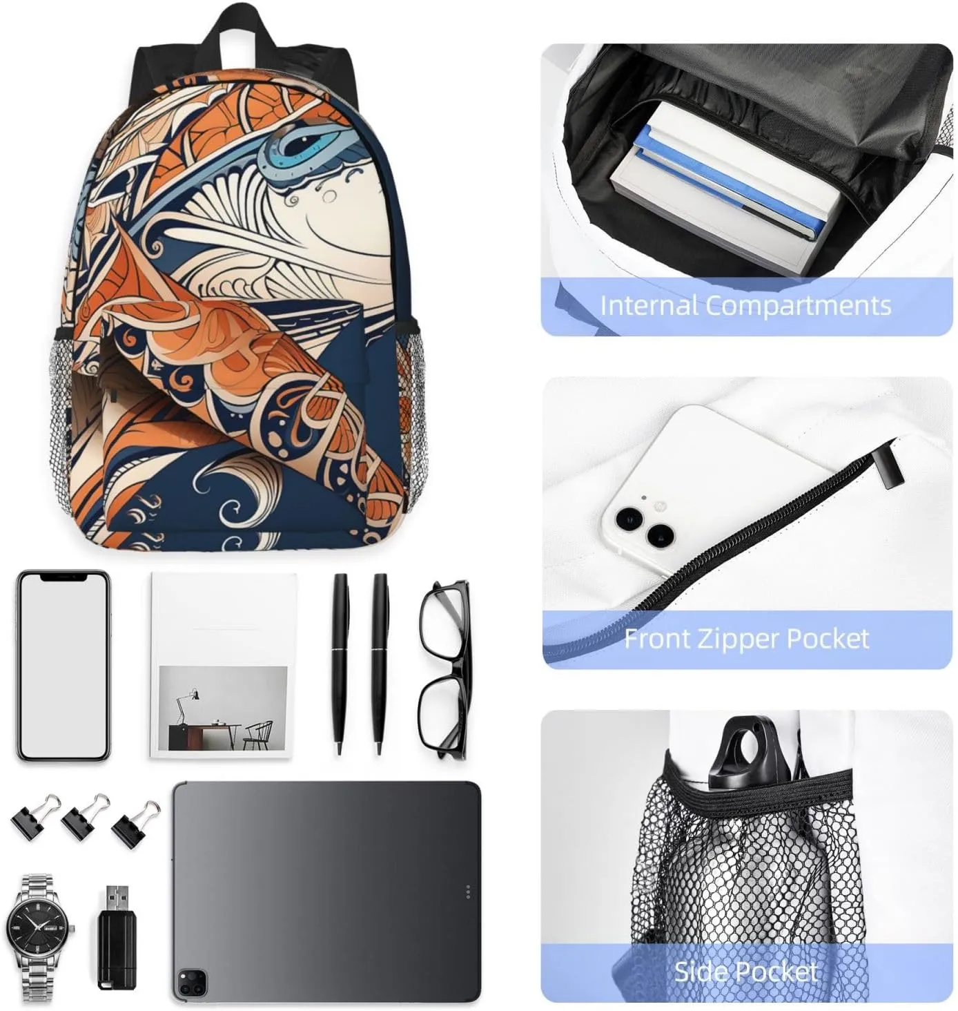 Laptop Backpack Lightweight Backpack for Men Women Daypack Shark with tribal pattern Laptop Bag Casual Backpack for Travel