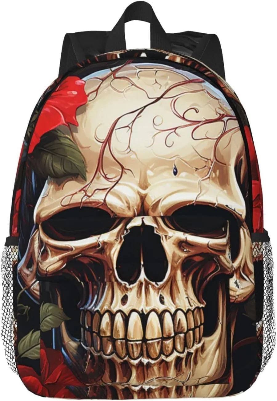 Laptop Backpack Lightweight Backpack for Men Women Daypack Skull Rose-Red Laptop Bag Casual Backpack for Travel