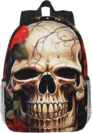 Laptop Backpack Lightweight Backpack for Men Women Daypack Skull Rose-Red Laptop Bag Casual Backpack for Travel