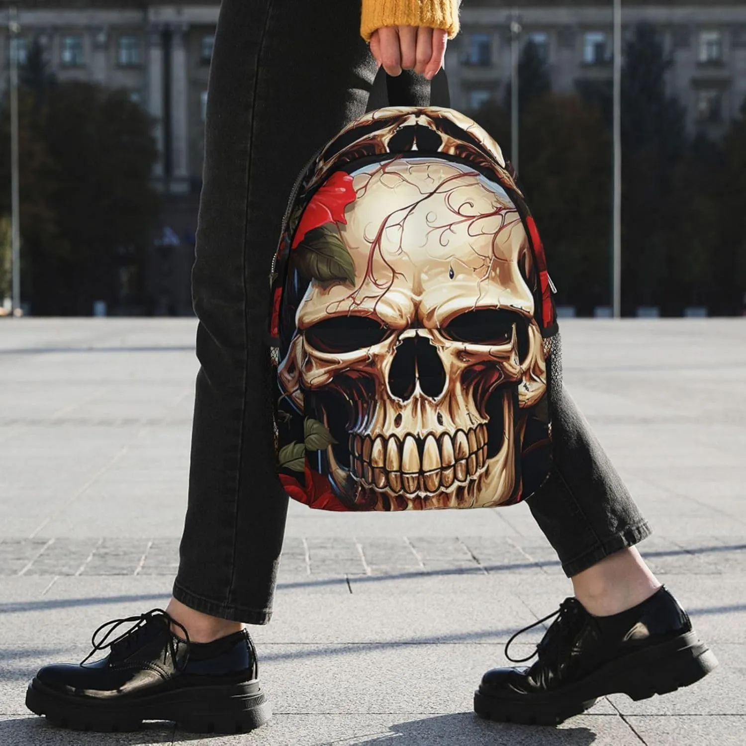 Laptop Backpack Lightweight Backpack for Men Women Daypack Skull Rose-Red Laptop Bag Casual Backpack for Travel