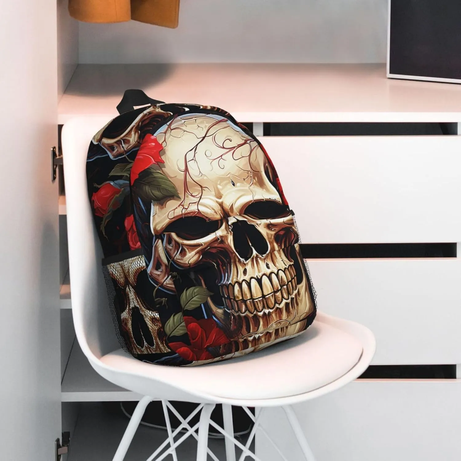 Laptop Backpack Lightweight Backpack for Men Women Daypack Skull Rose-Red Laptop Bag Casual Backpack for Travel
