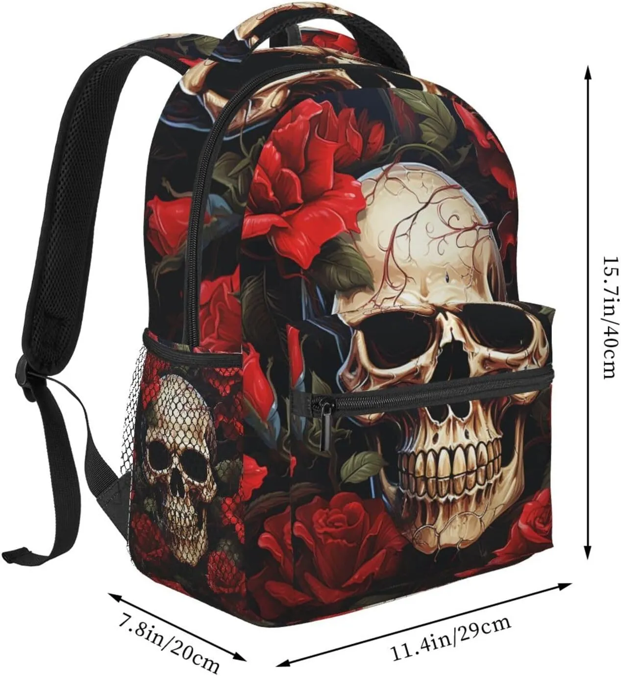 Laptop Backpack Lightweight Daypack for Men Women Skull Rose-Red Backpack Laptop Bag for Travel Hiking