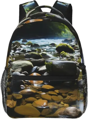 Laptop Backpack Lightweight Daypack for Men Women Stream stones Backpack Laptop Bag for Travel Hiking