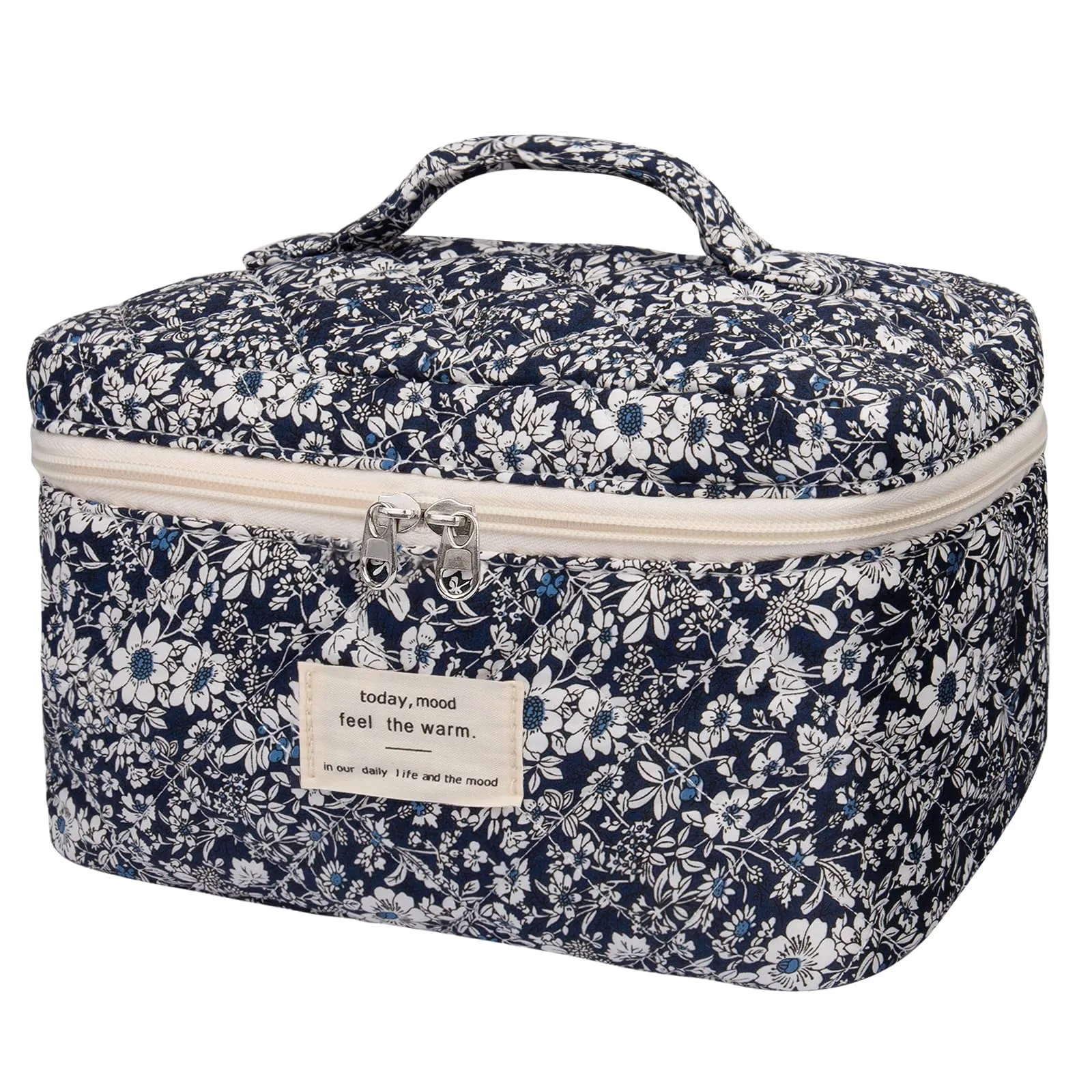 Large Makeup Bag, Cute Cosmetic Bag for Women Girls, Floral Coquette Aesthetic Toiletry Bag, Travel Make Up Organizer Bag (Black Rose Flower)