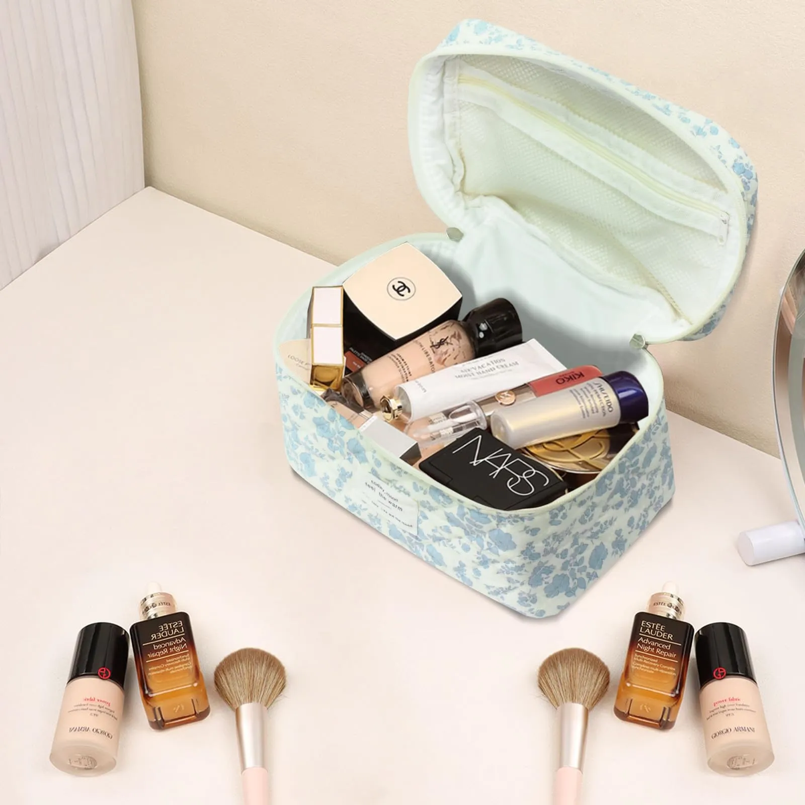 Large Makeup Bag, Cute Cosmetic Bag for Women Girls, Floral Coquette Aesthetic Toiletry Bag, Travel Make Up Organizer Bag (Black Rose Flower)