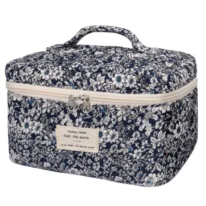 Large Makeup Bag, Cute Cosmetic Bag for Women Girls, Floral Coquette Aesthetic Toiletry Bag, Travel Make Up Organizer Bag (Black Rose Flower)