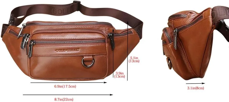 Leather Fanny Pack Mens Genuine Leather Waist Bag Sport Travel Hiking