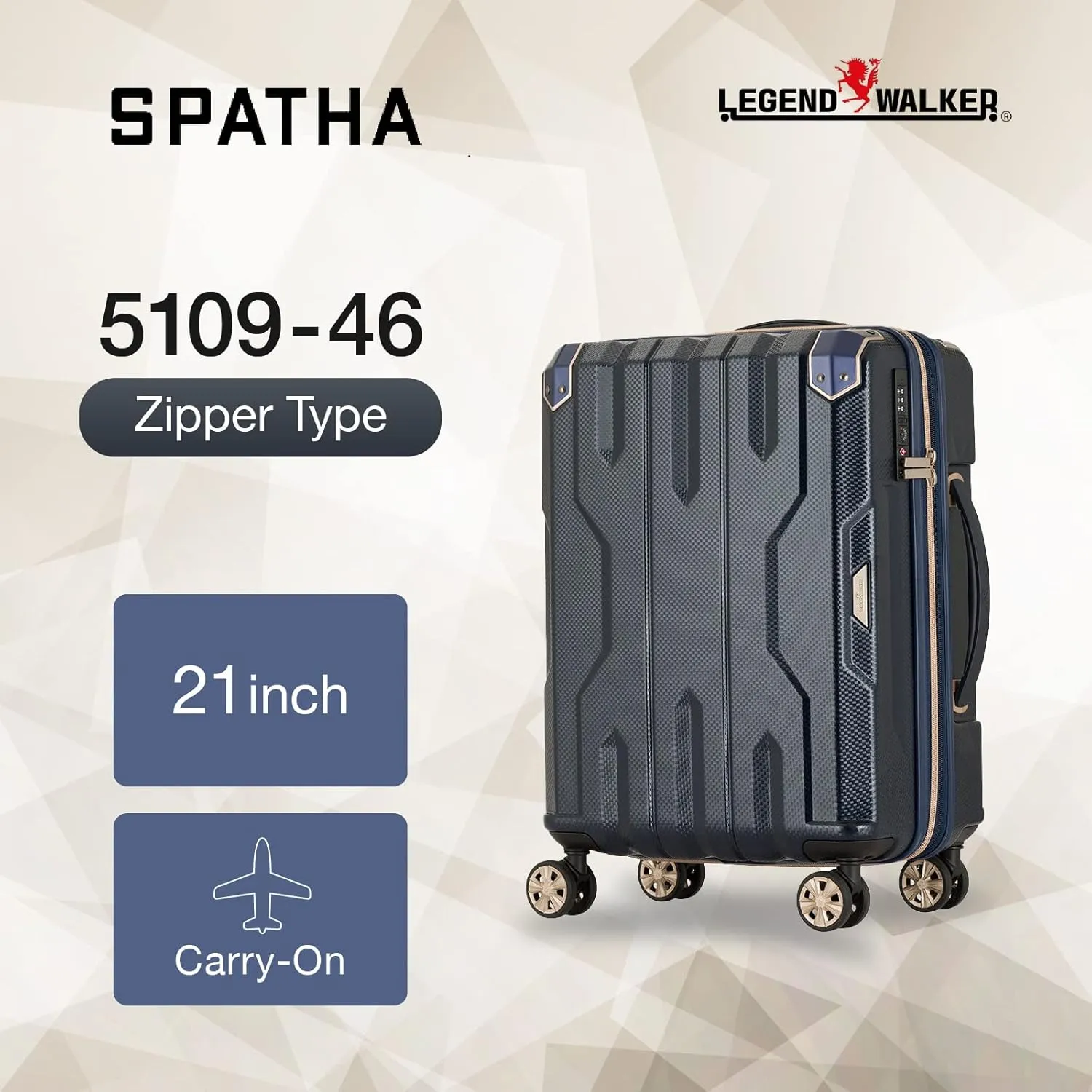 LEGEND WALKER SPATHA Hardside Expandable Luggage, Carry-On, 21-inch, Black, 5109-46-BK