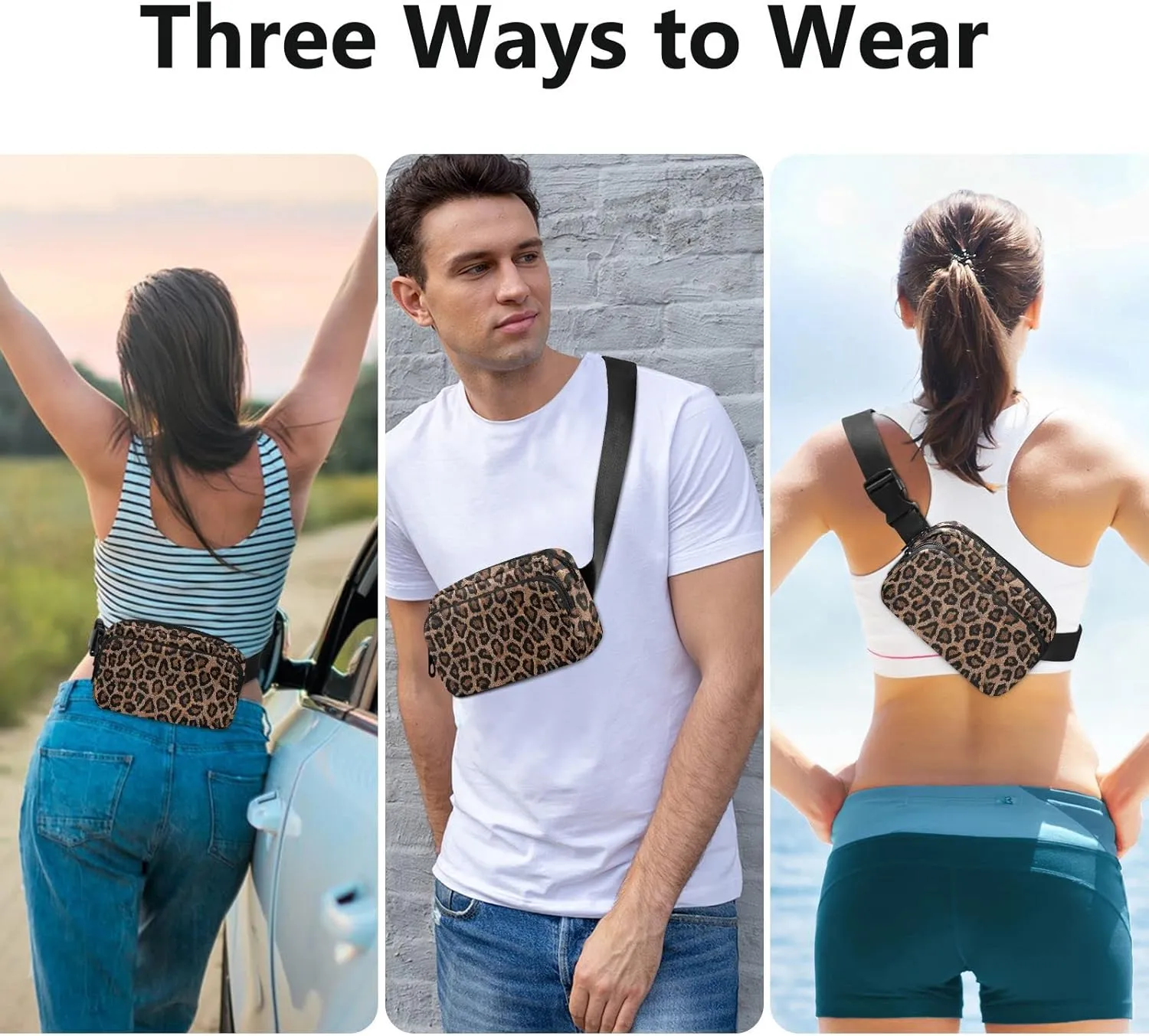 Leopards Fanny Packs for Women Men Crossbody Bag Fashion Waist Packs Waterproof Sling Bag Belt Bag Waist Pouch with Adjustable Strap for Travel Outdoors Hiking Running Cycling Bum Bag Shoulder