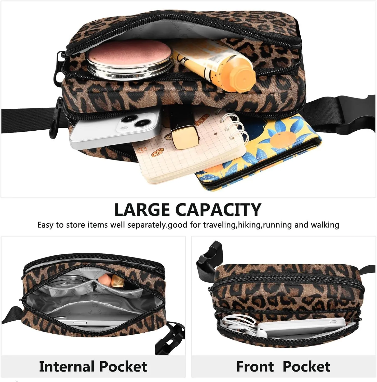 Leopards Fanny Packs for Women Men Crossbody Bag Fashion Waist Packs Waterproof Sling Bag Belt Bag Waist Pouch with Adjustable Strap for Travel Outdoors Hiking Running Cycling Bum Bag Shoulder