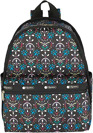 LeSportsac Cloistered Jewels Basic Backpack/Rucksack, Style 7812/Color E469, Mosaic Art Tiles Designed in Colorful Crest & Flower Motifs, Vibrant Jewel Tones: Ruby, Azure, Emerald
